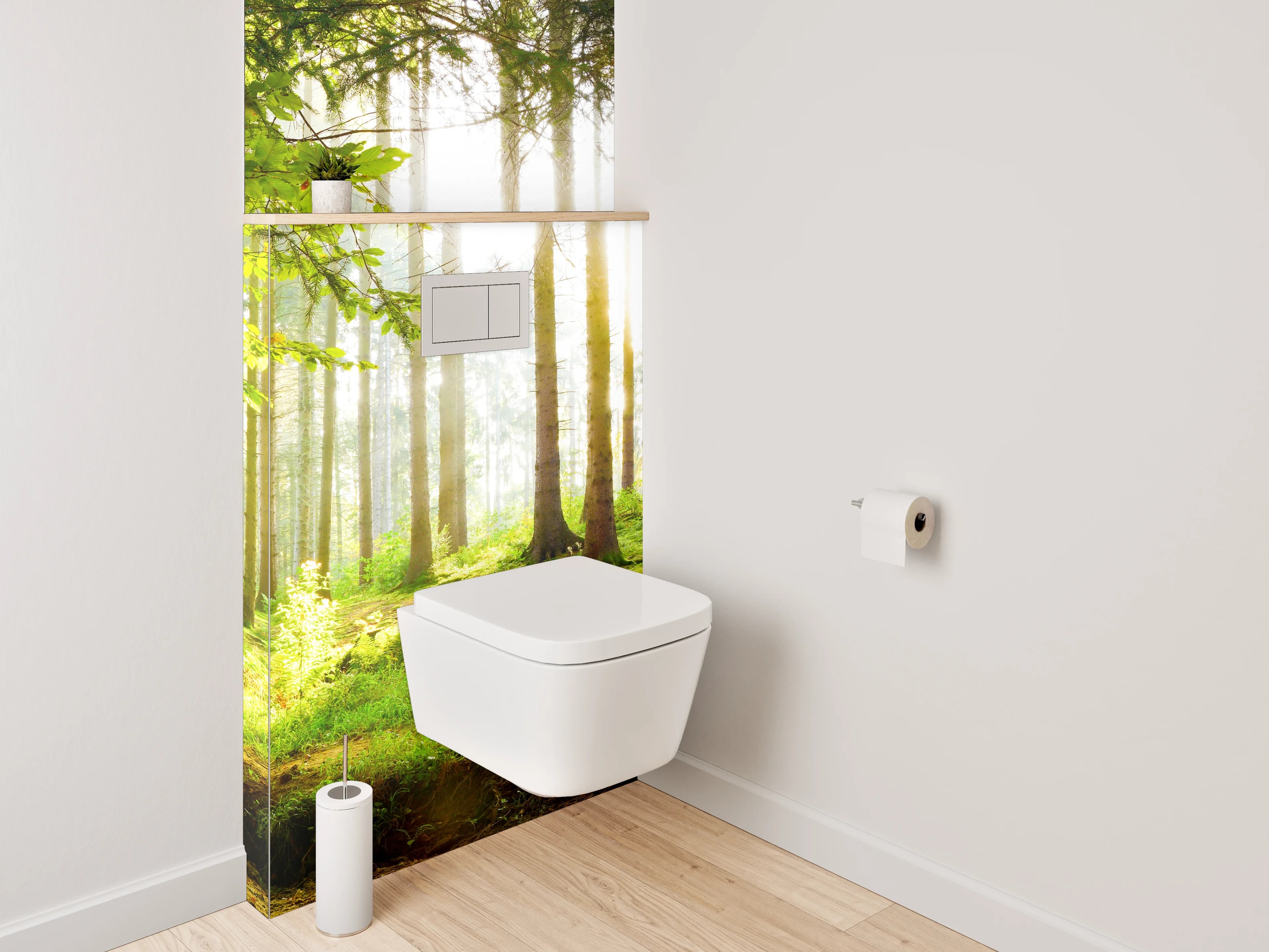 WC-Rückwand - Panorama Wald Sonnenstrahlen Frühling