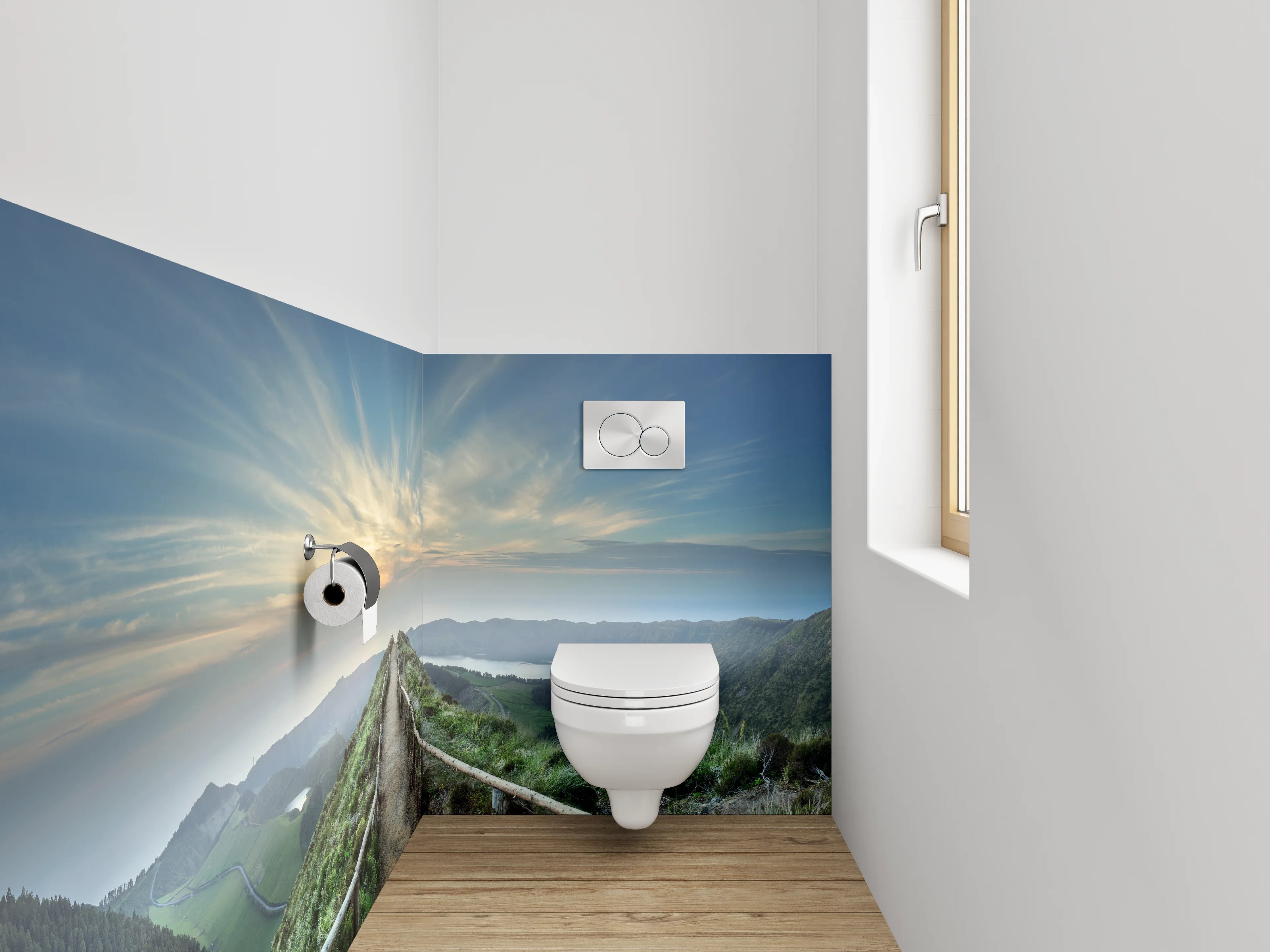 WC-Rückwand - Panorama Wanderweg bei Sonnenaufgang