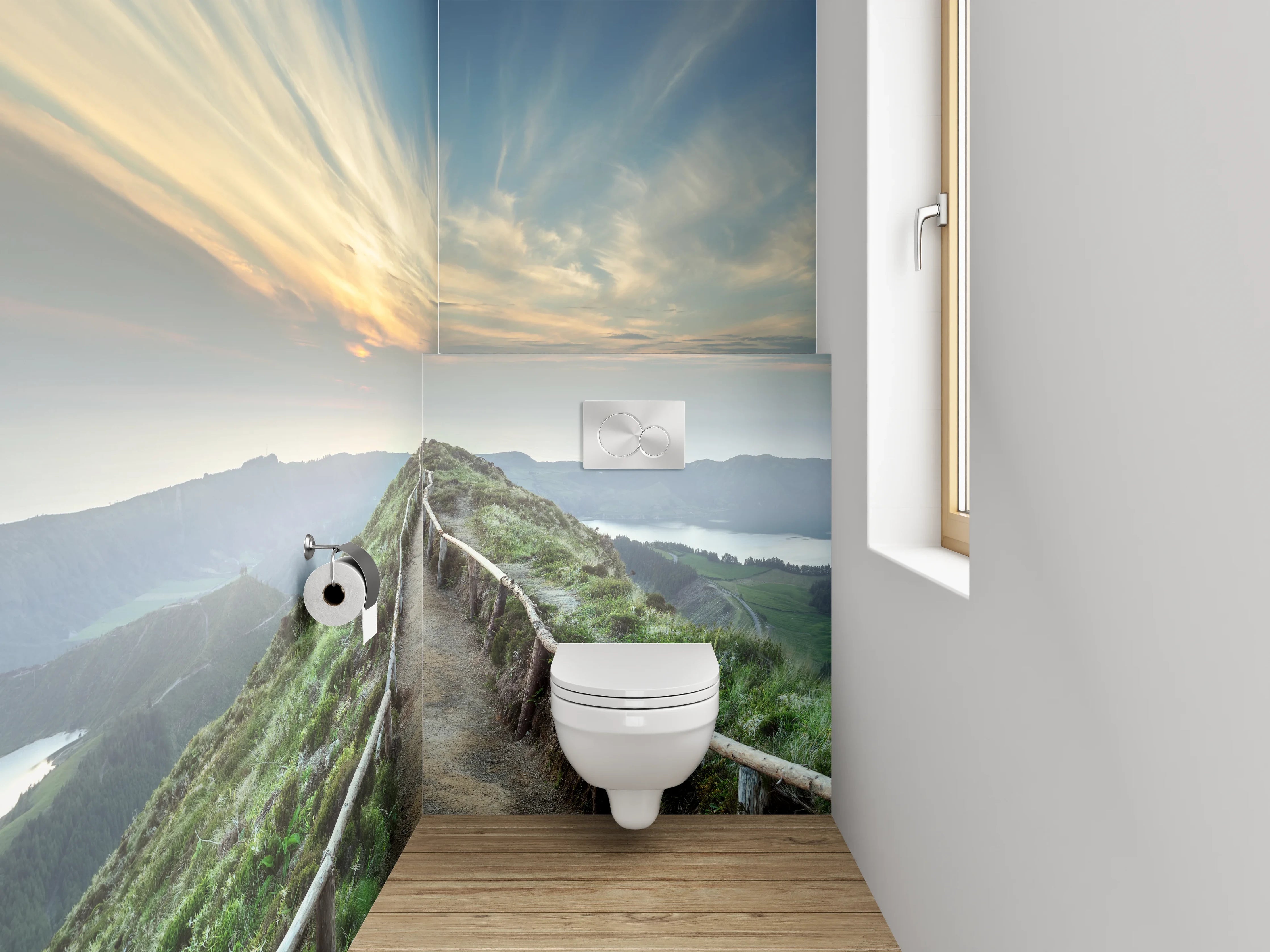 WC-Rückwand - Panorama Wanderweg bei Sonnenaufgang