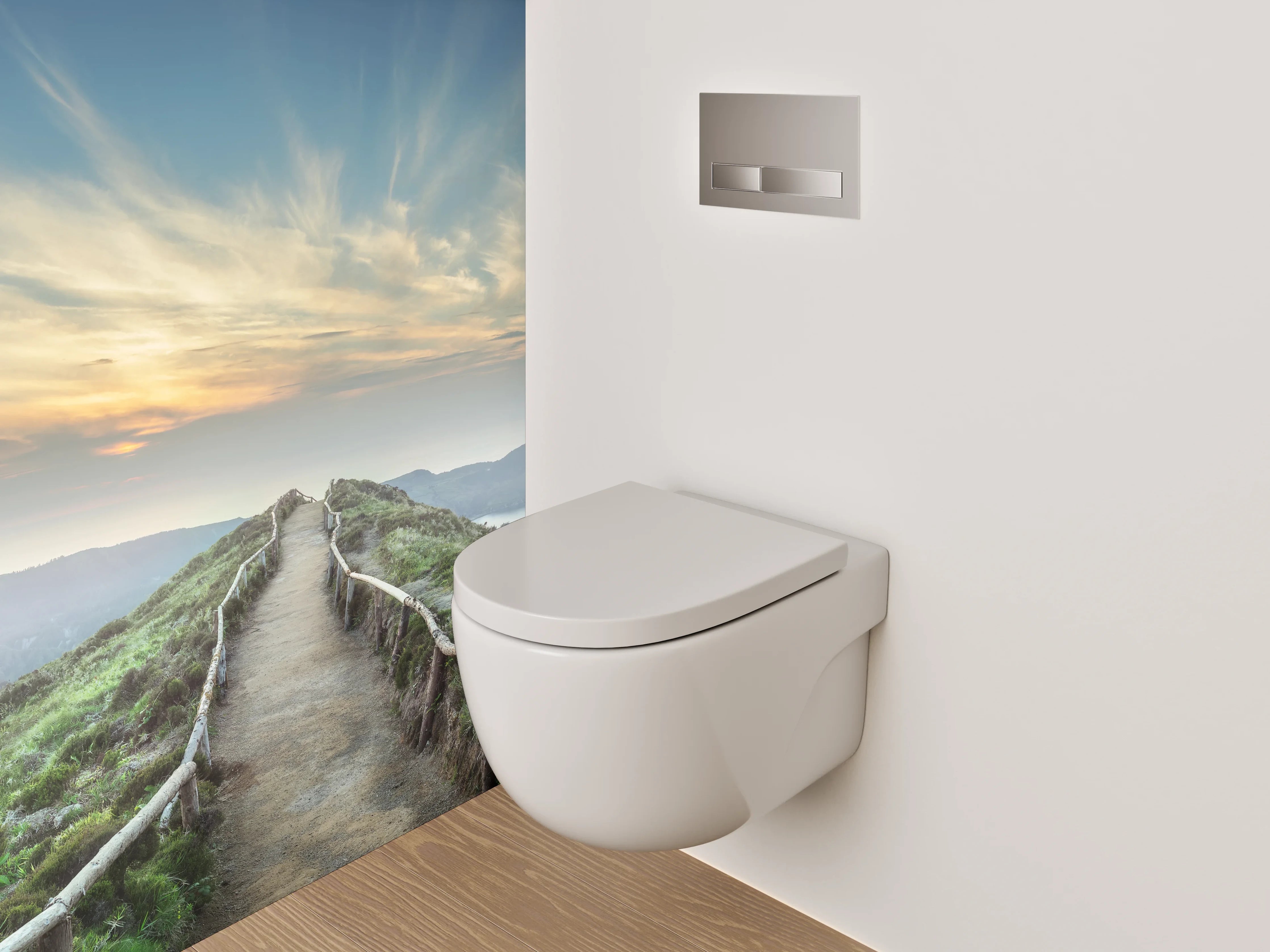 WC-Rückwand - Panorama Wanderweg bei Sonnenaufgang