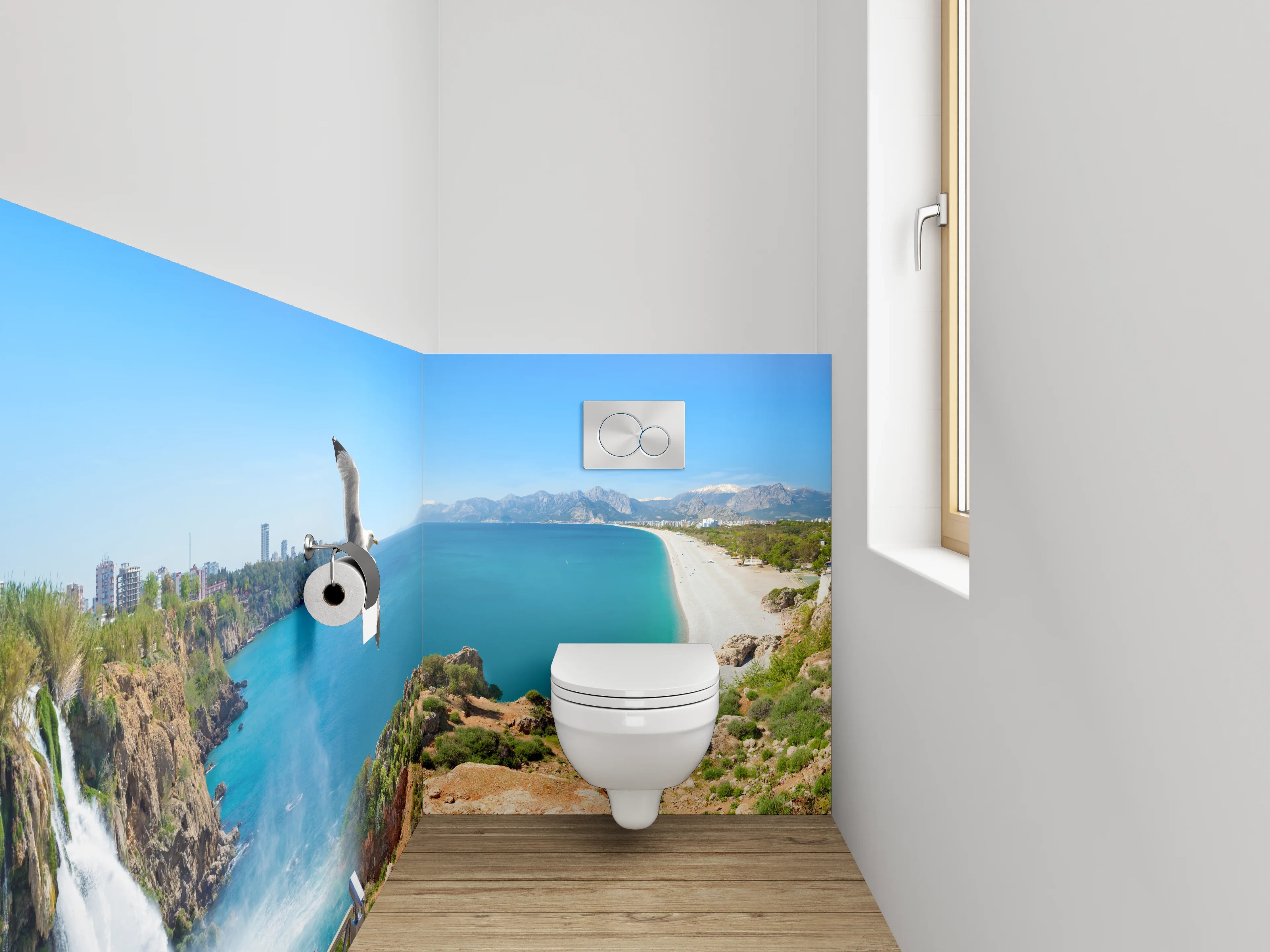 WC-Rückwand - Panorama Wasserfall am Meer