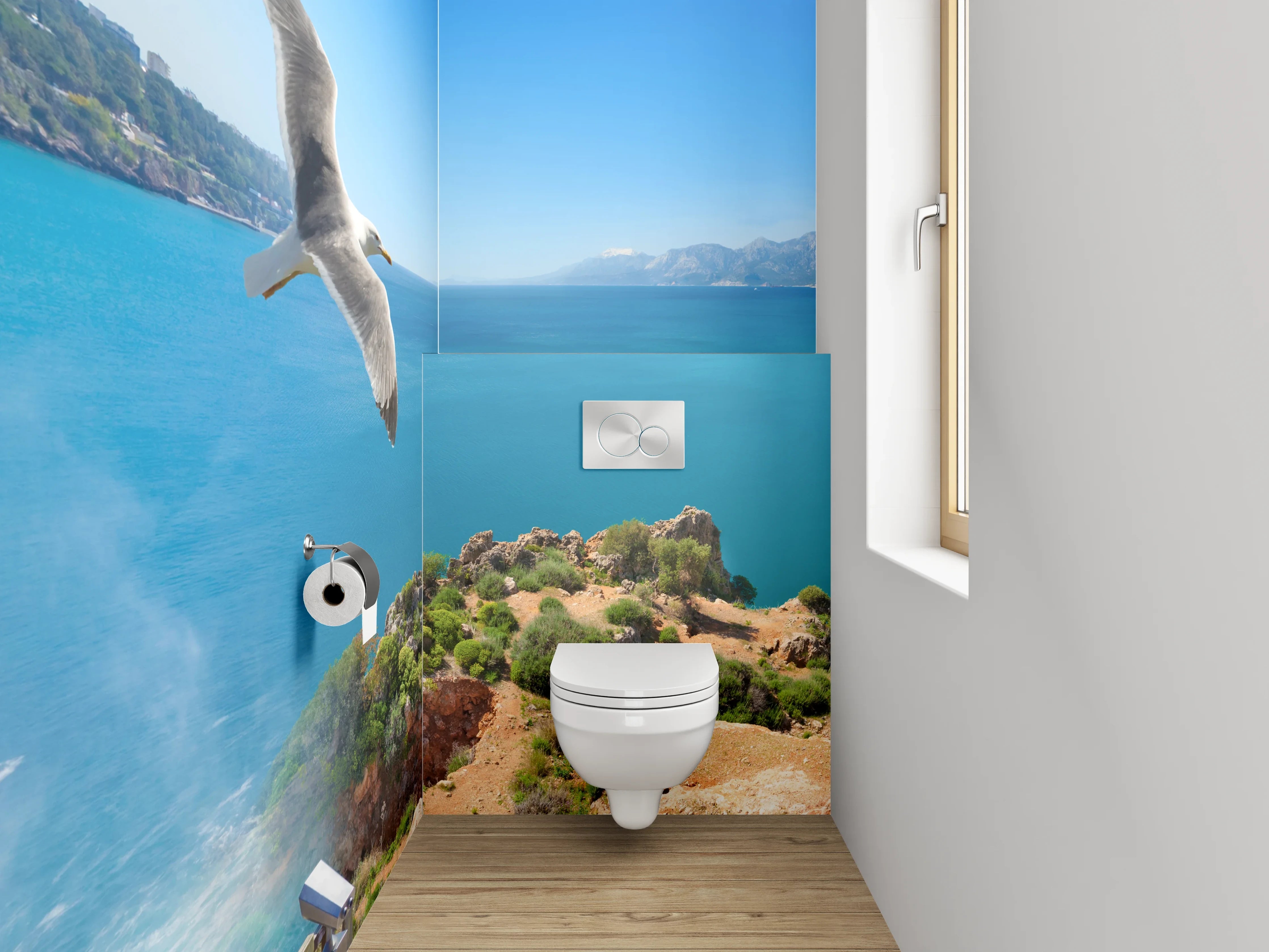 WC-Rückwand - Panorama Wasserfall am Meer