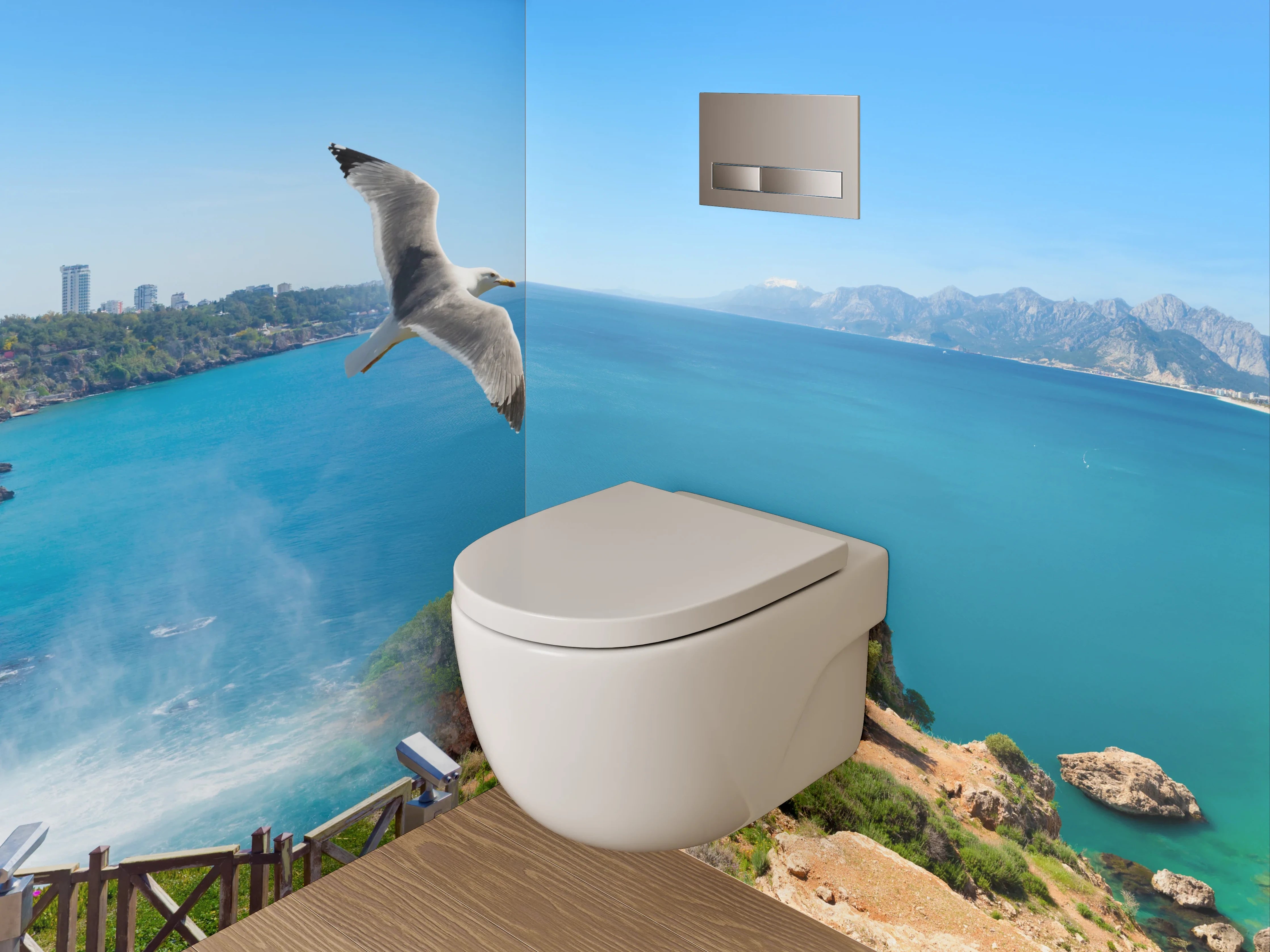 WC-Rückwand - Panorama Wasserfall am Meer