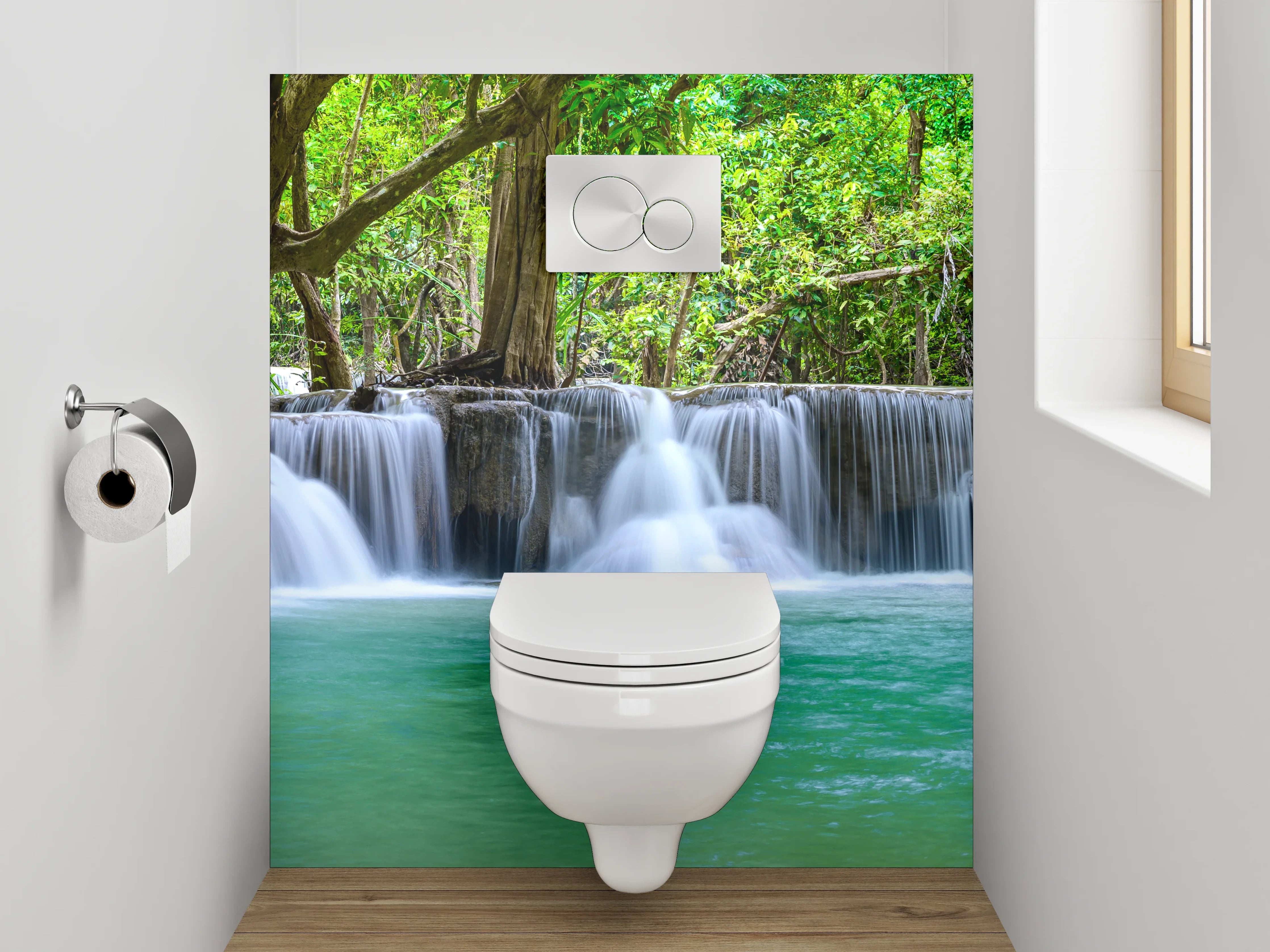 WC-Rückwand - Panorama Wasserfall im grünen Wald