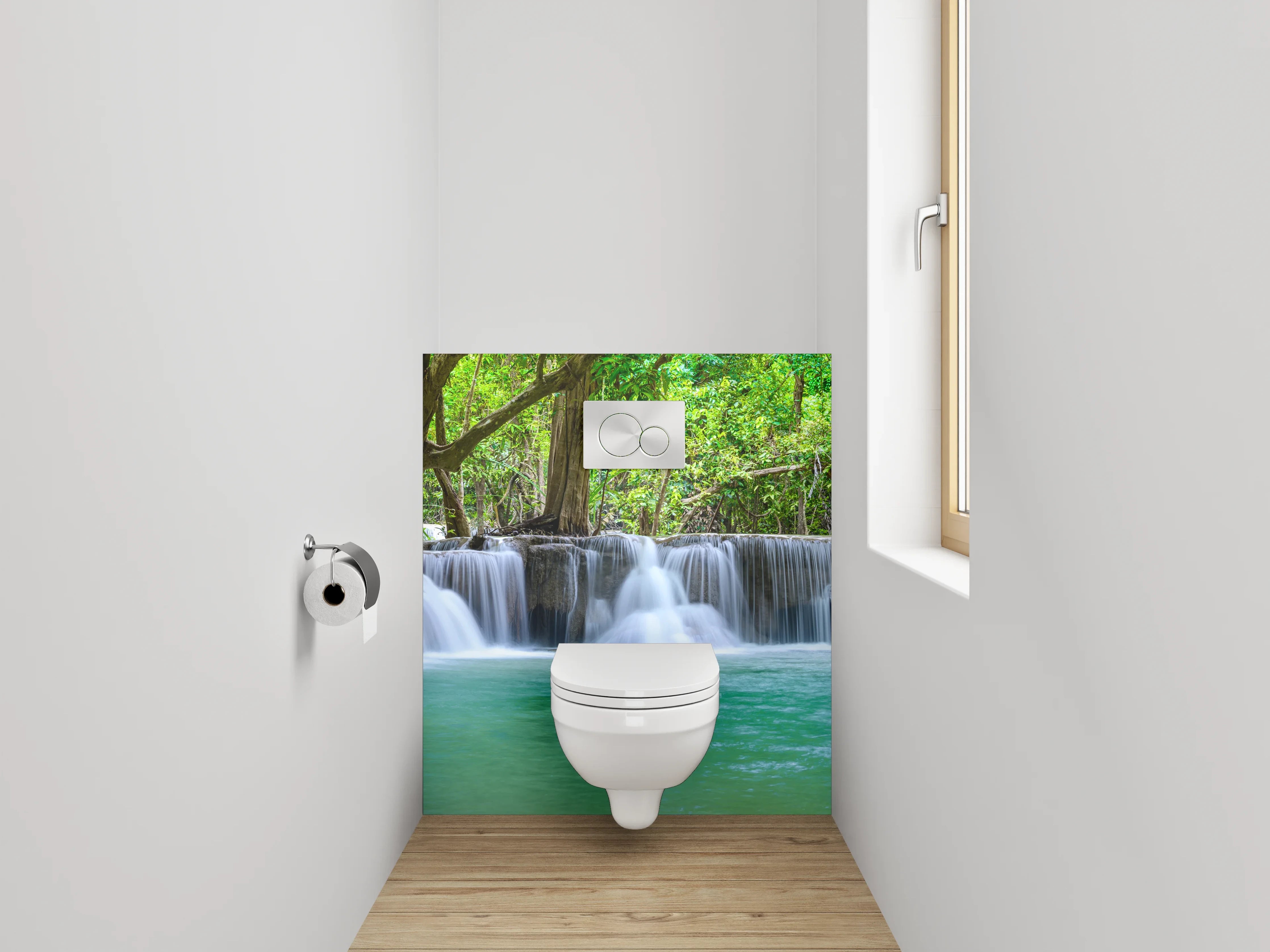 WC-Rückwand - Panorama Wasserfall im grünen Wald