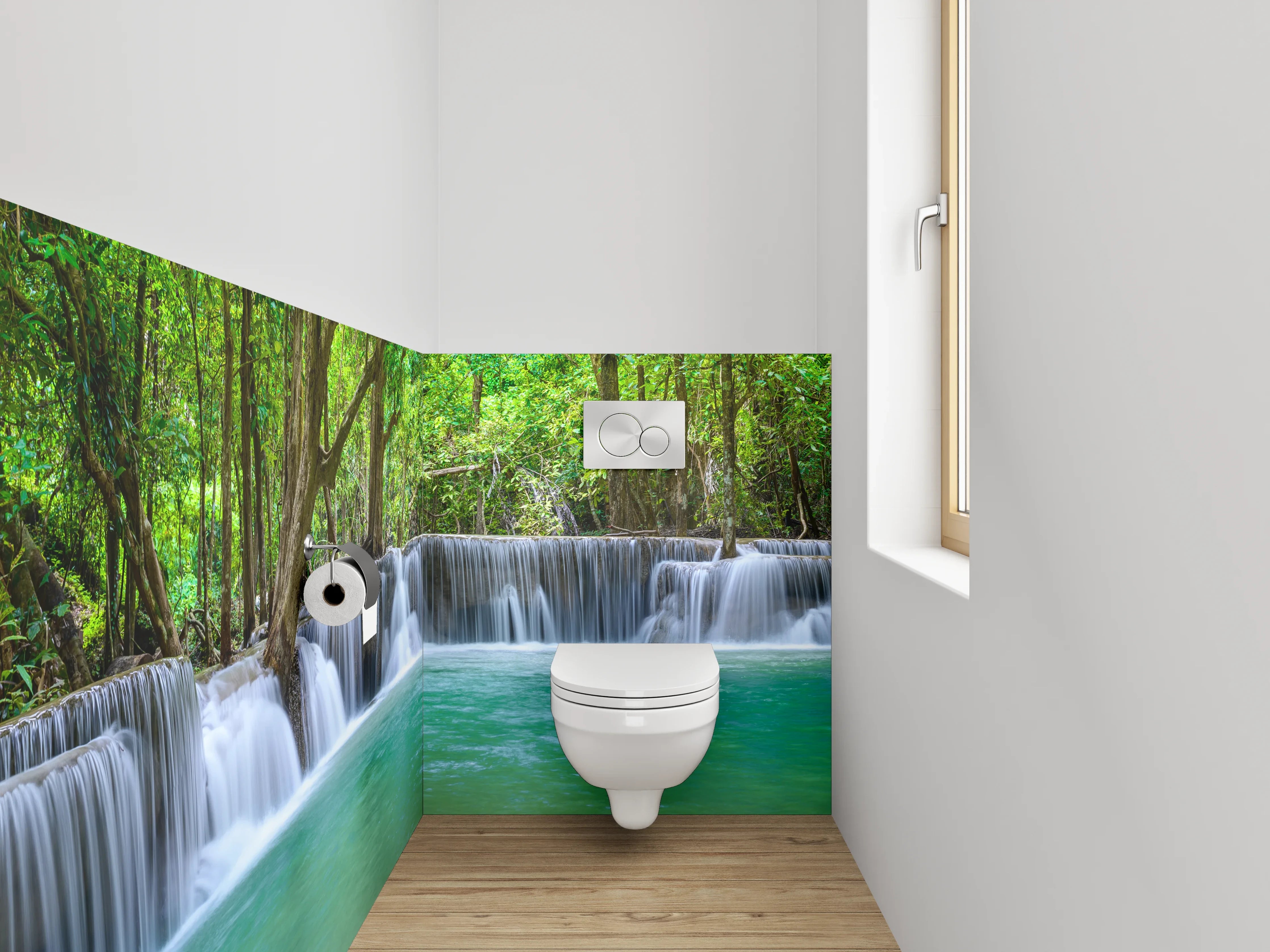 WC-Rückwand - Panorama Wasserfall im grünen Wald