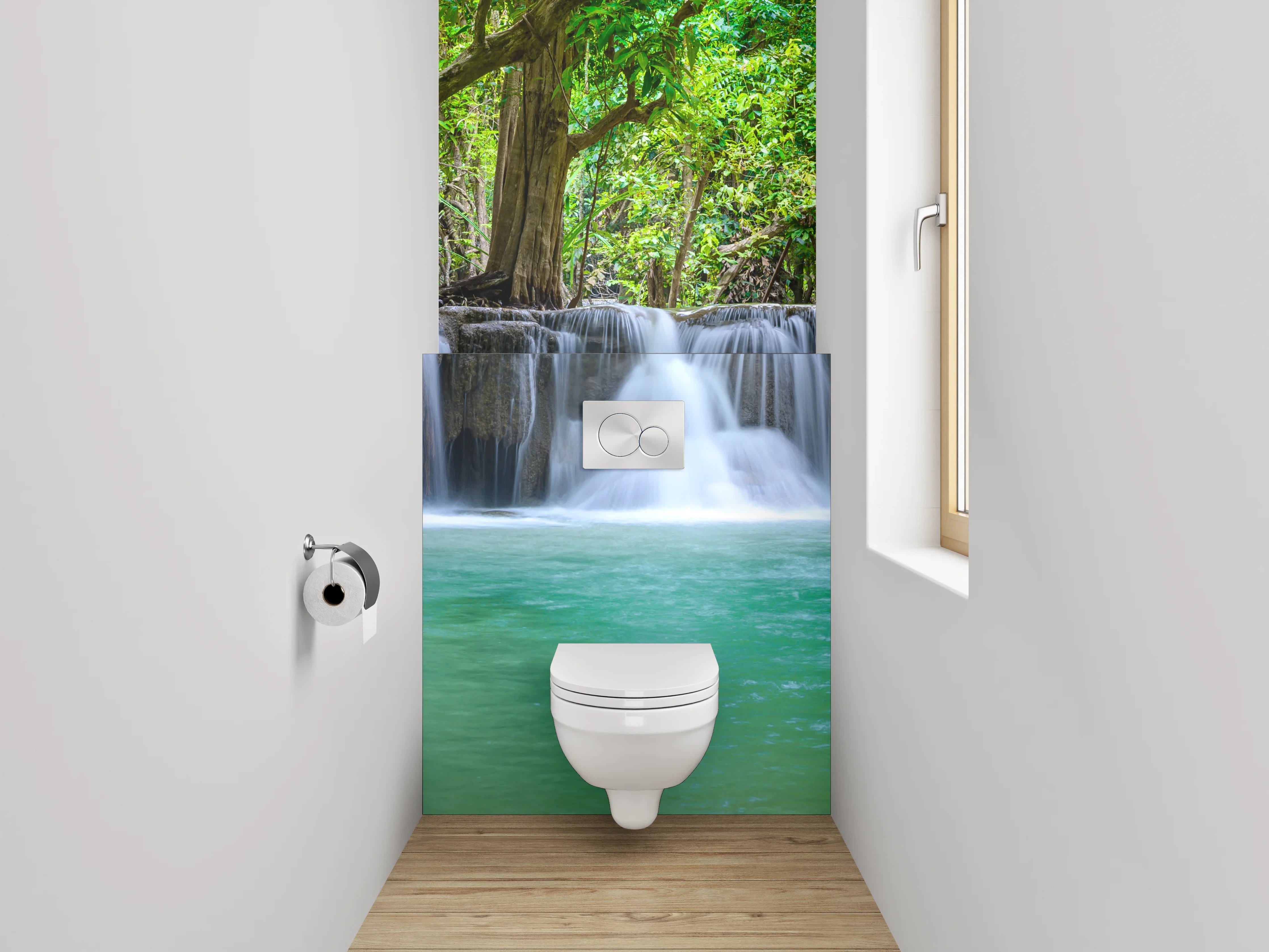 WC-Rückwand - Panorama Wasserfall im grünen Wald