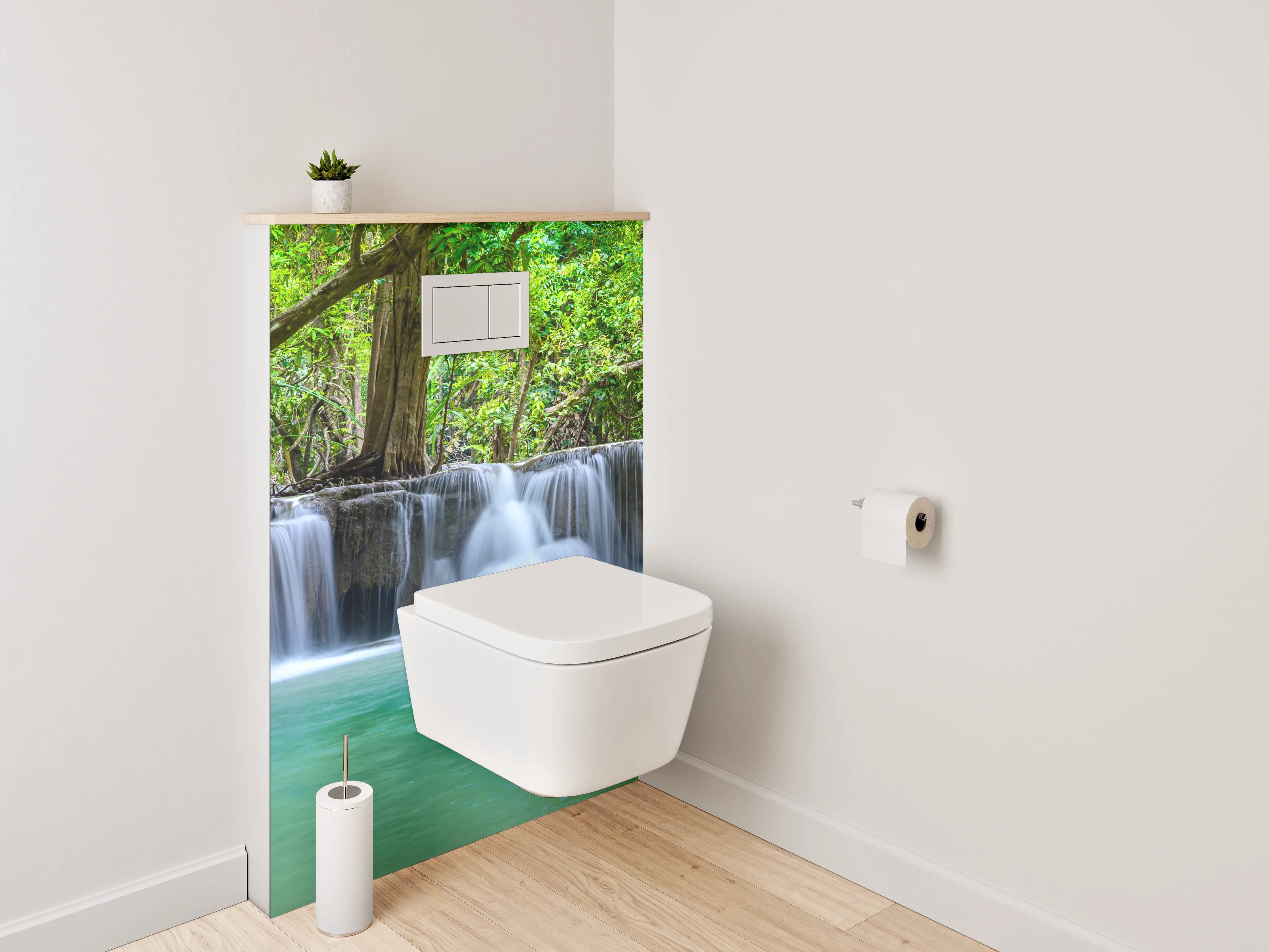 WC-Rückwand - Panorama Wasserfall im grünen Wald