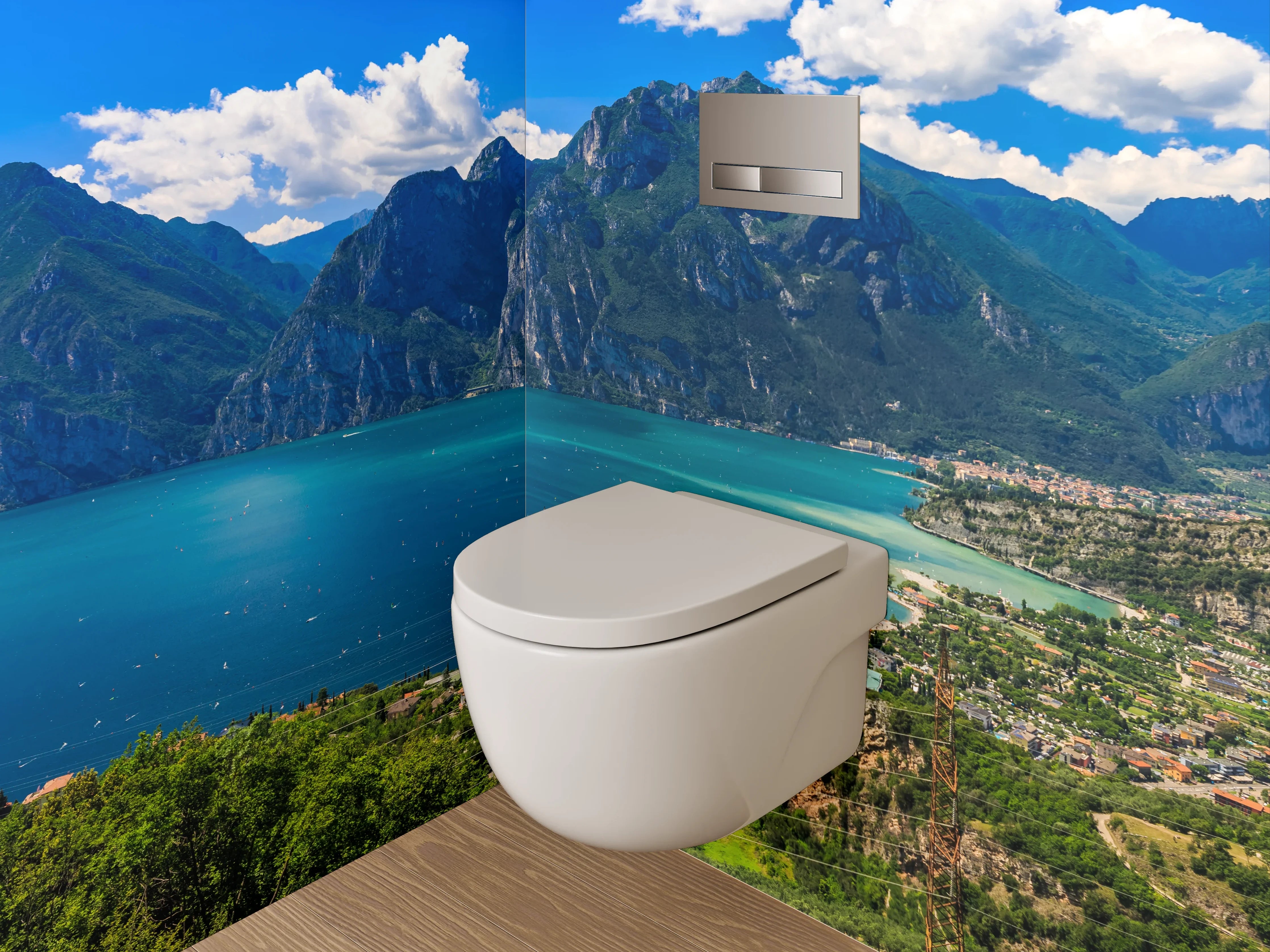 WC-Rückwand - Panoramablick Gardasee mit Bergen