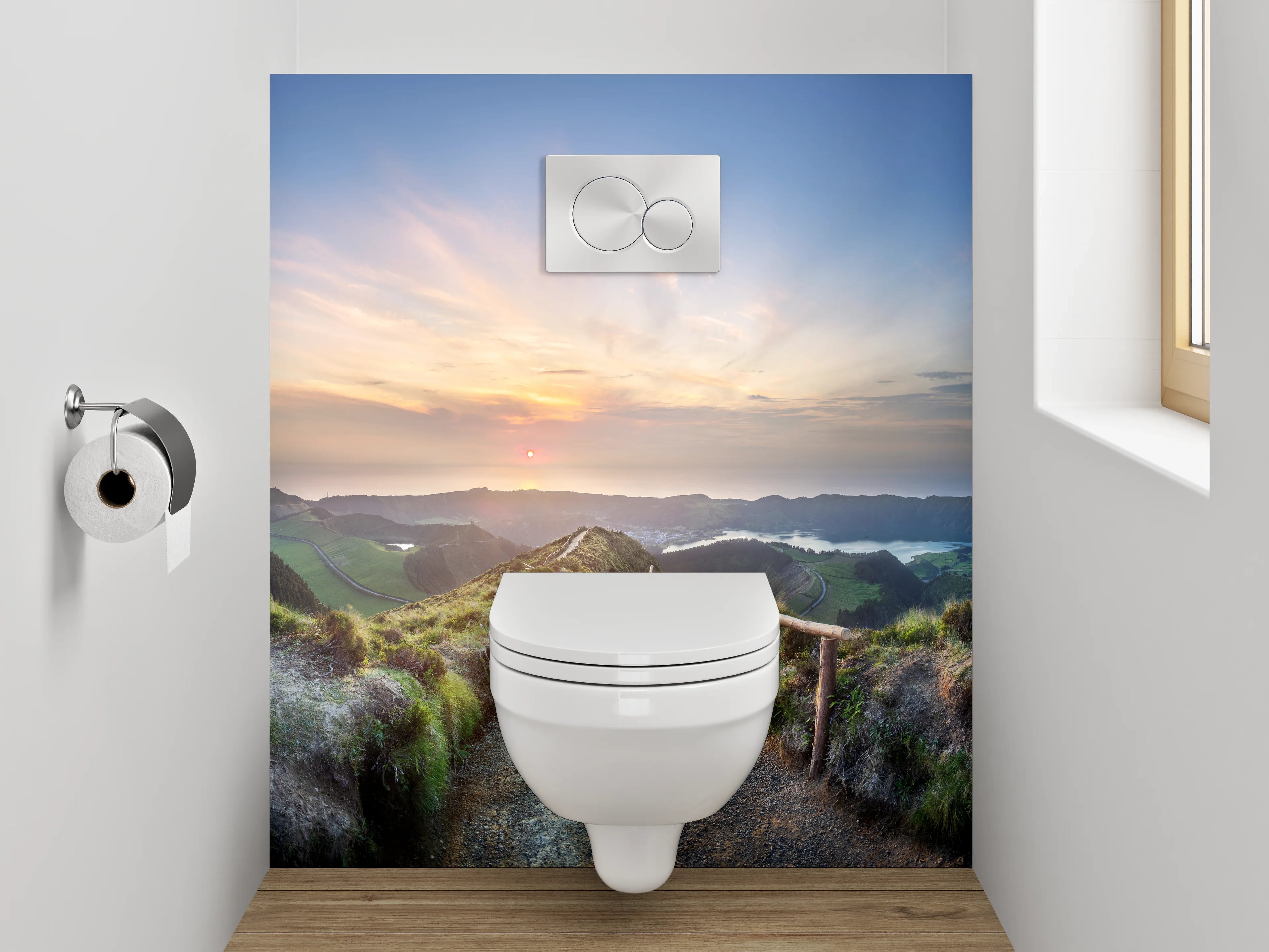 WC-Rückwand - Panoramablick Wanderweg Sonnenuntergang
