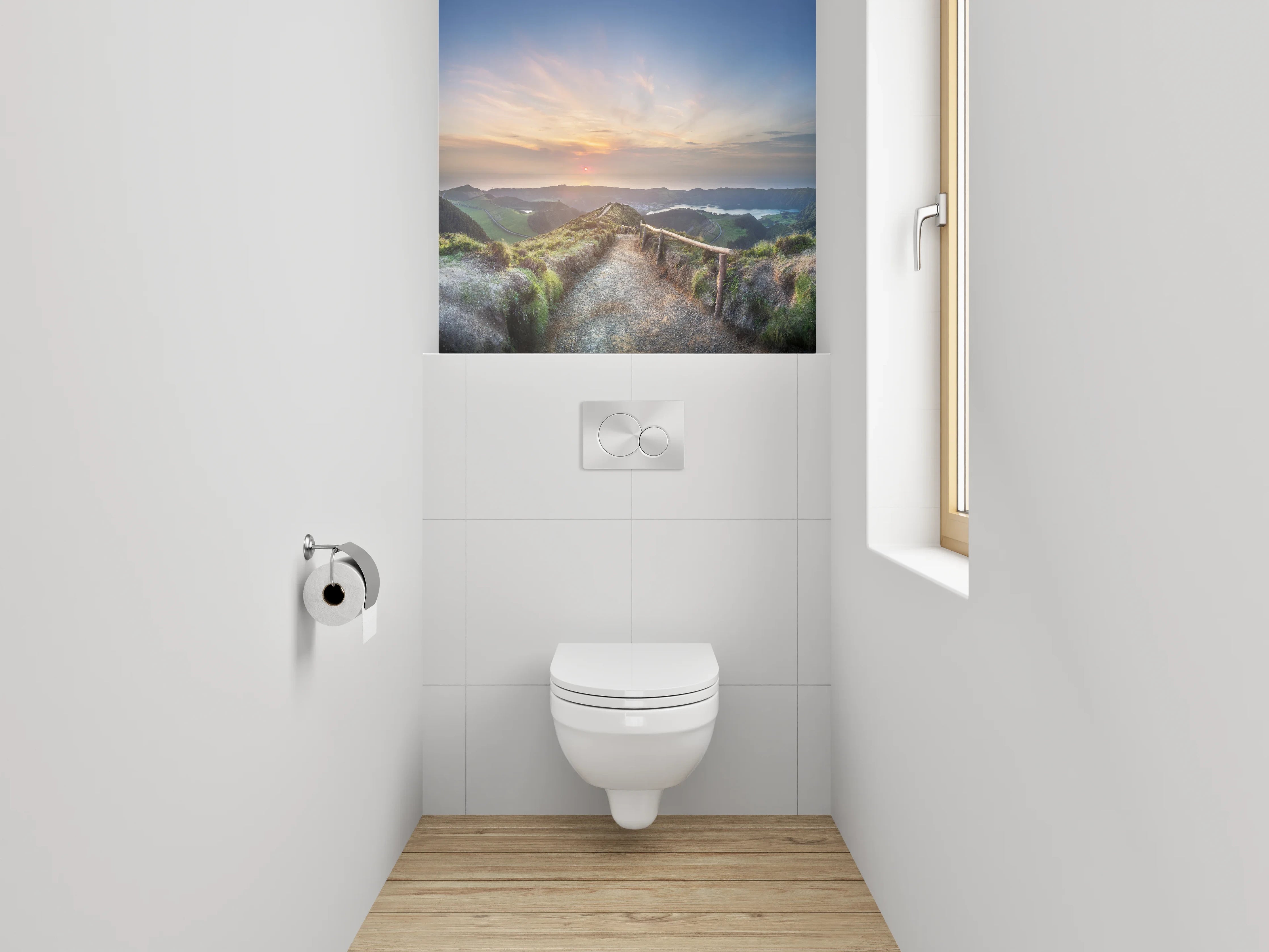 WC-Rückwand - Panoramablick Wanderweg Sonnenuntergang