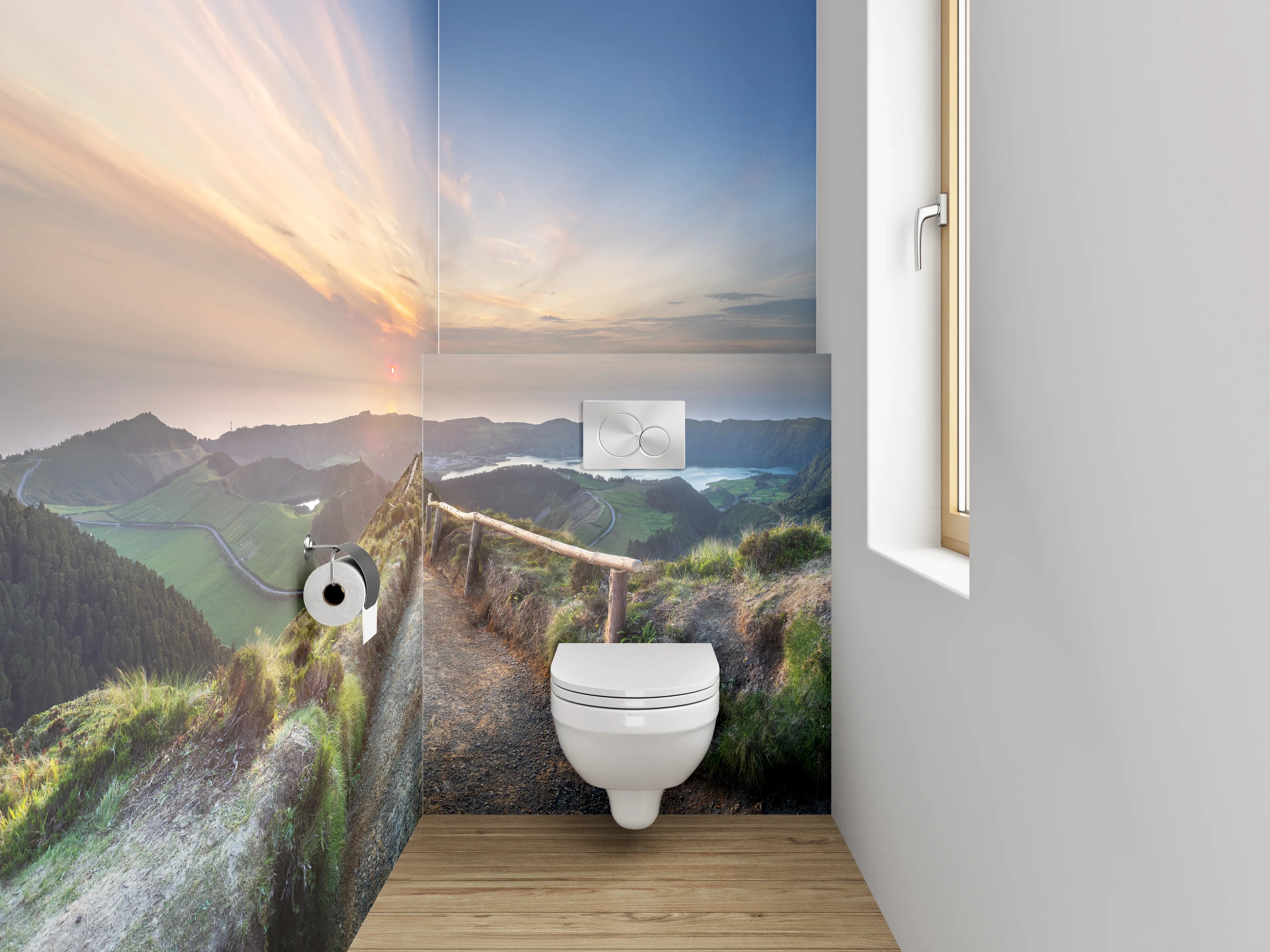 WC-Rückwand - Panoramablick Wanderweg Sonnenuntergang