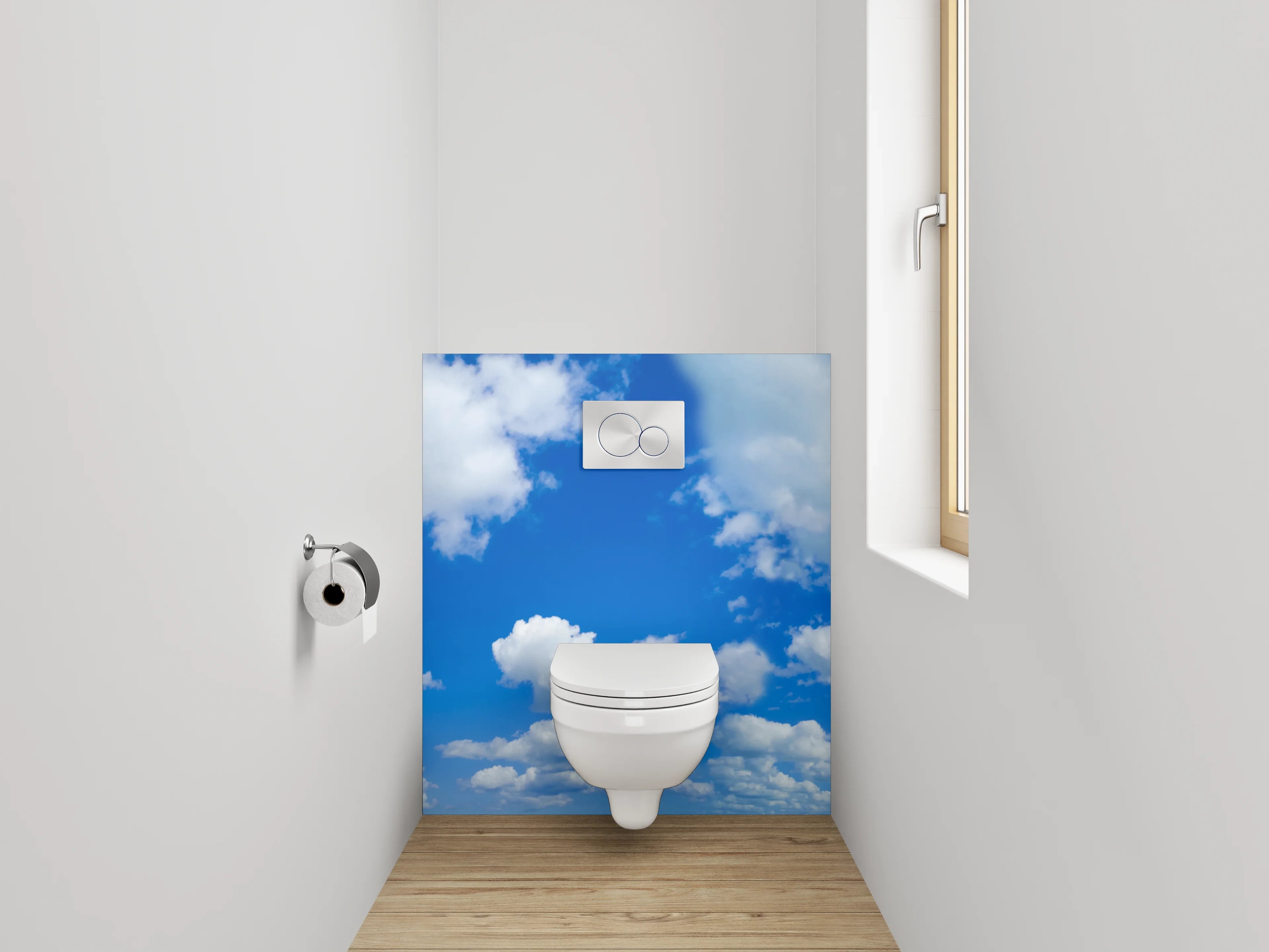 WC-Rückwand - Panoramablick Wolkenhimmel Blau-Weiß