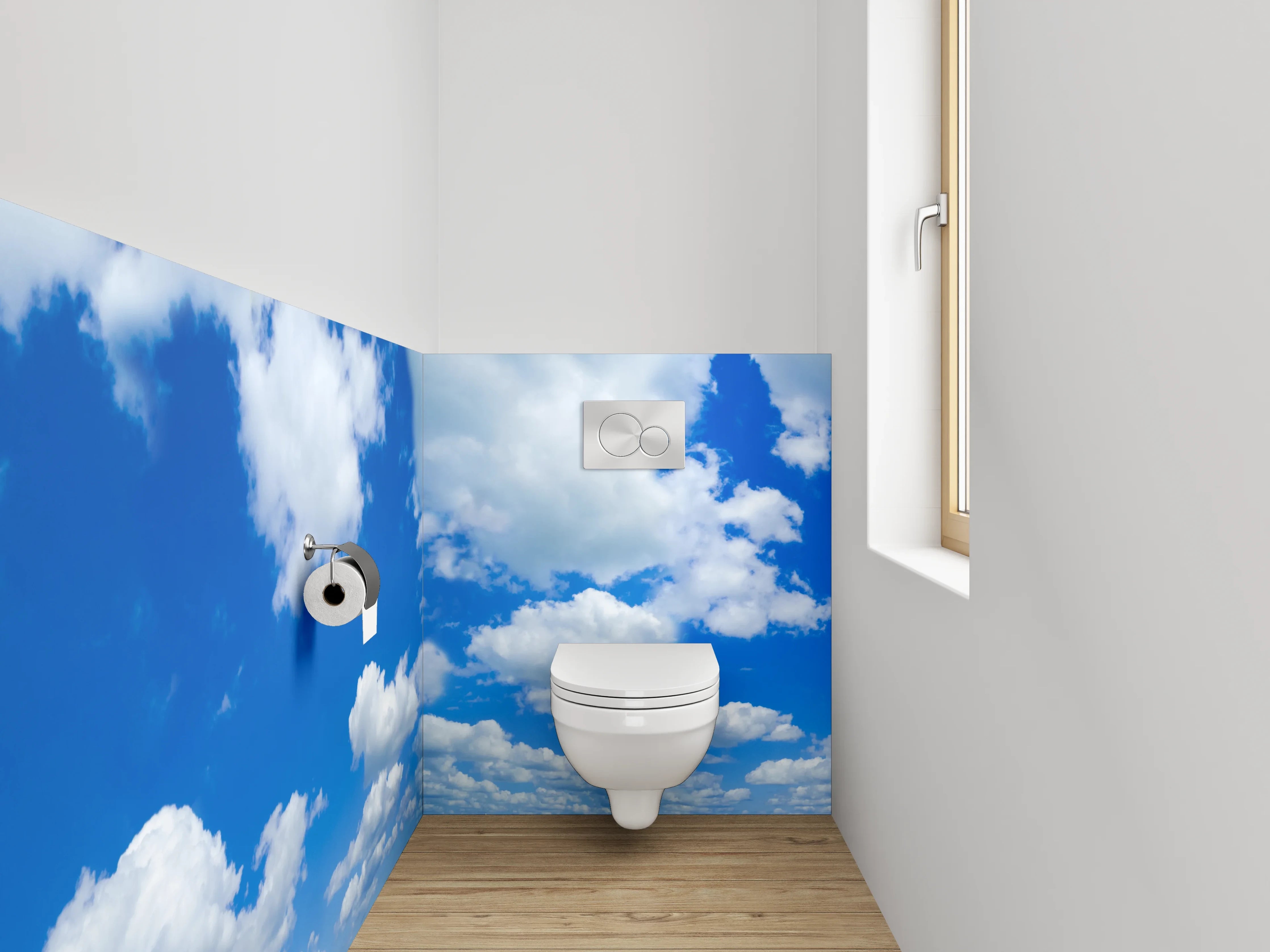 WC-Rückwand - Panoramablick Wolkenhimmel Blau-Weiß