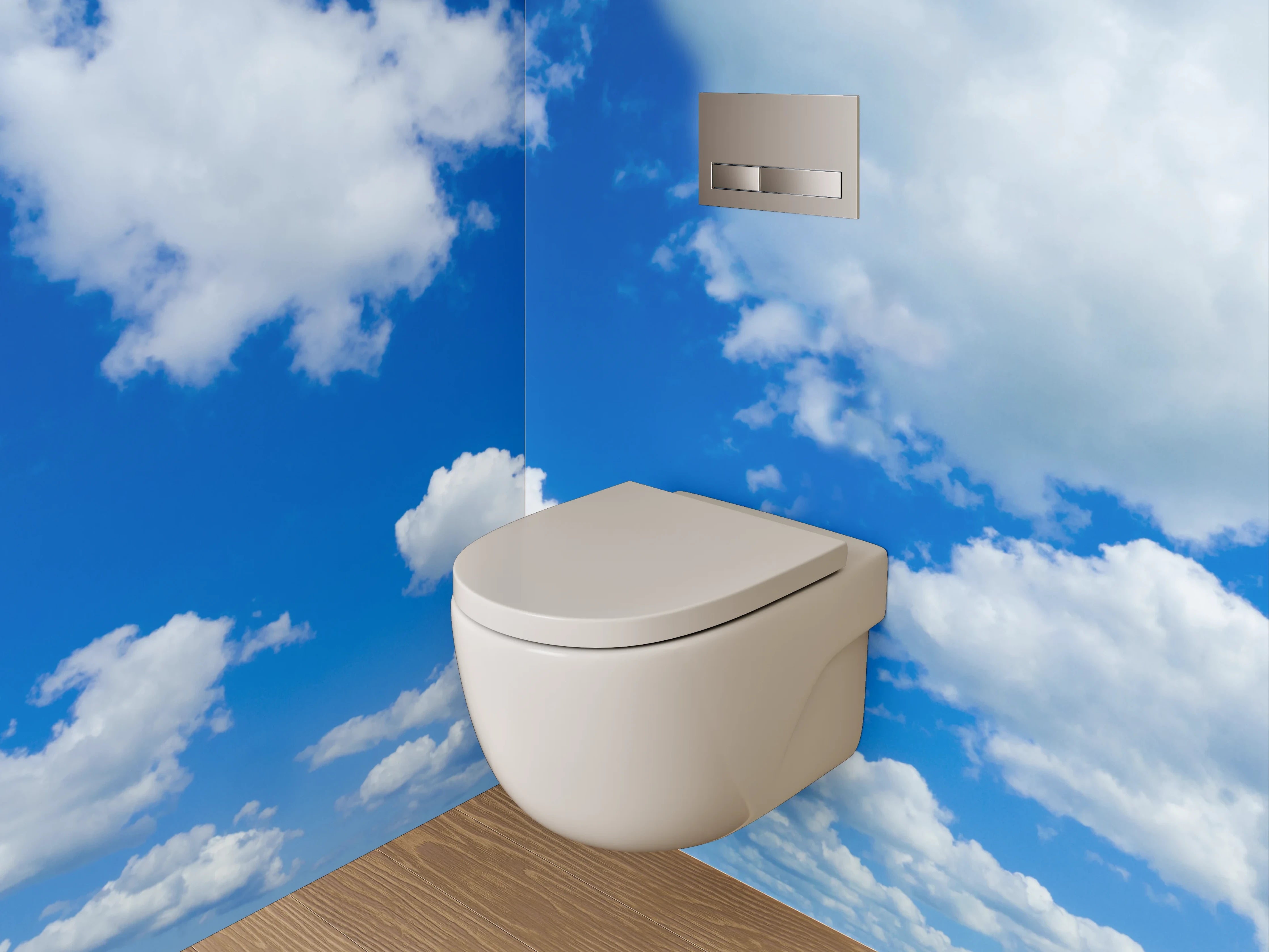 WC-Rückwand - Panoramablick Wolkenhimmel Blau-Weiß
