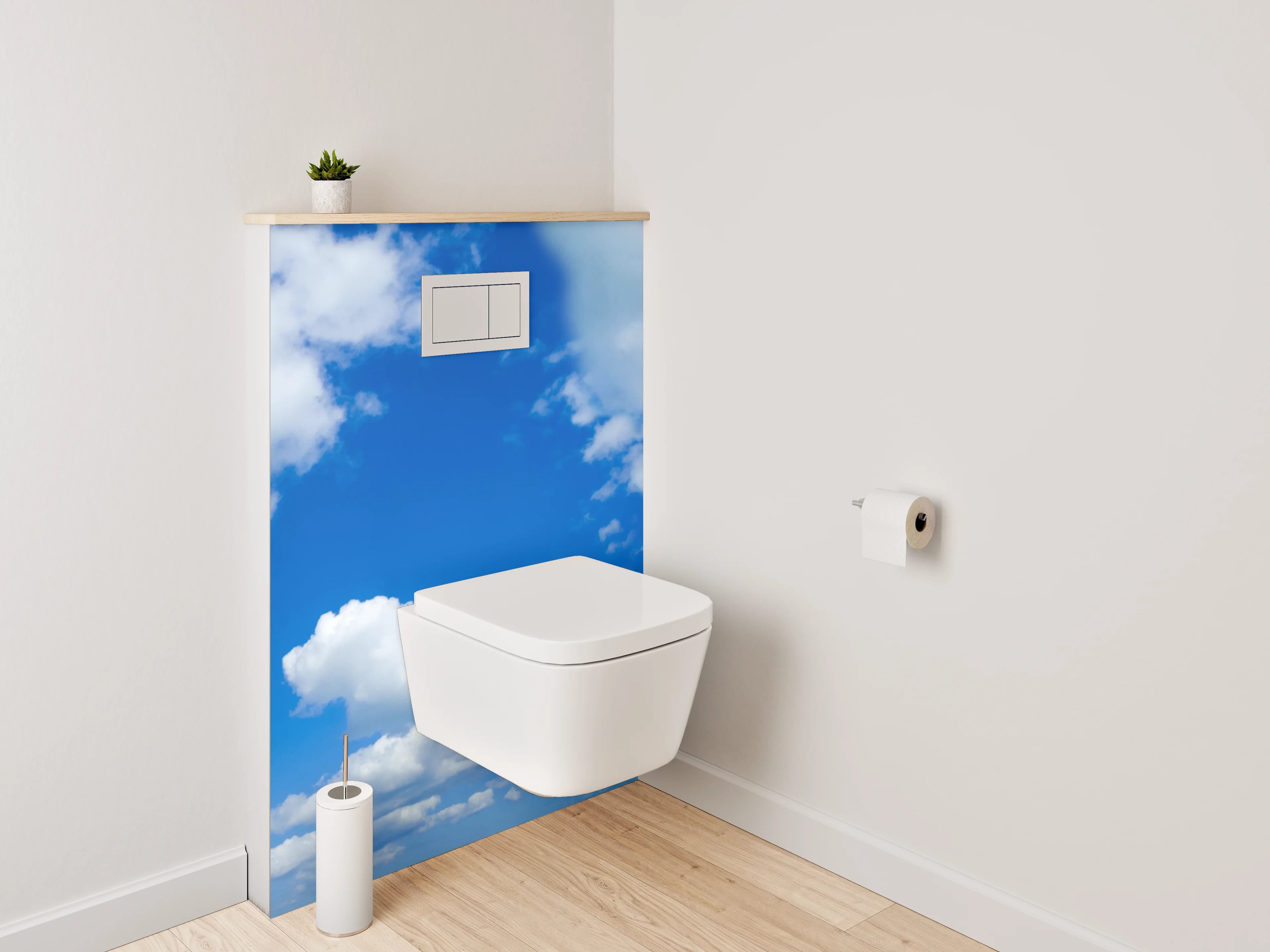 WC-Rückwand - Panoramablick Wolkenhimmel Blau-Weiß