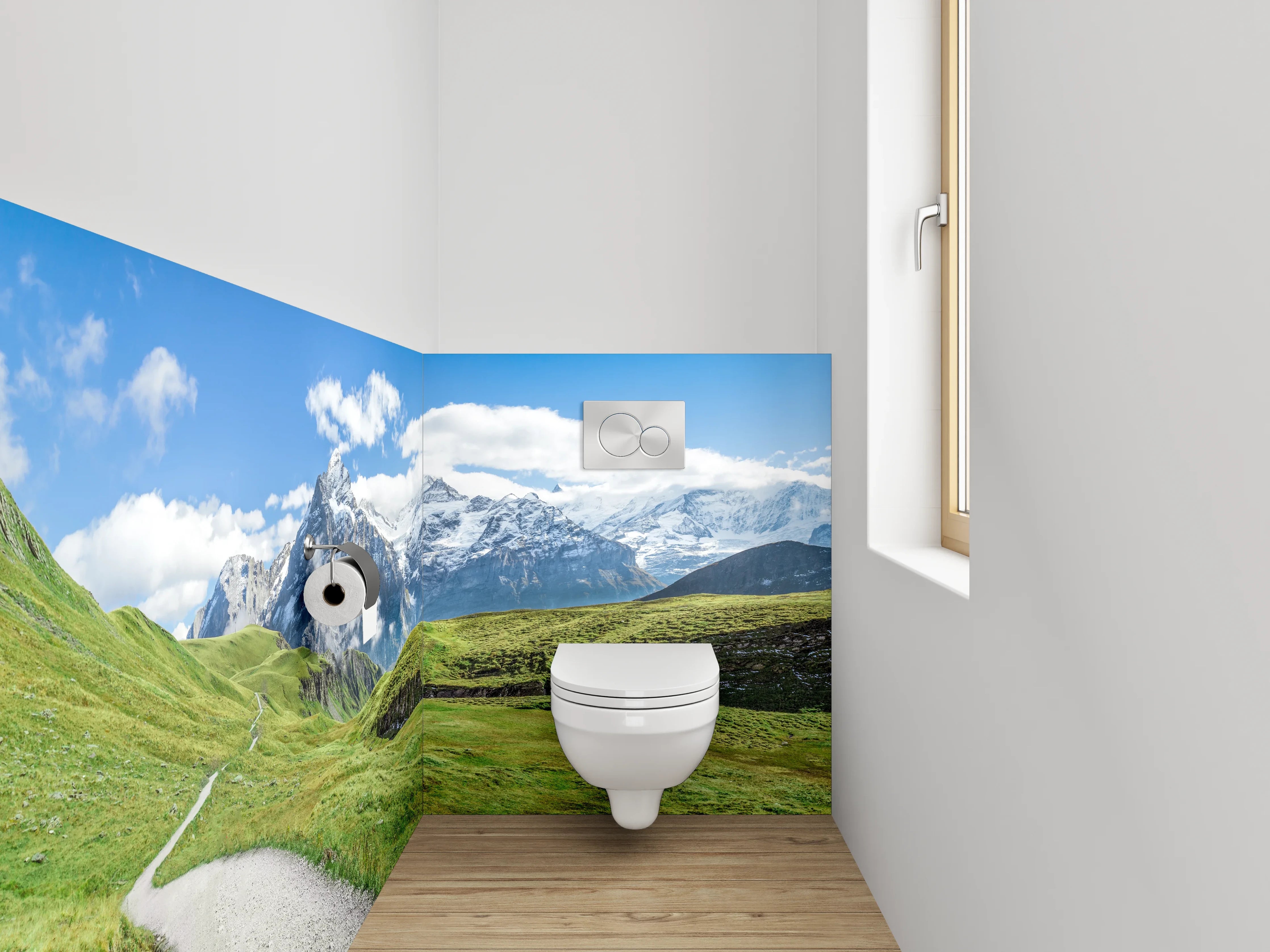 WC-Rückwand - Panoramablick auf die Schweizer Alpen