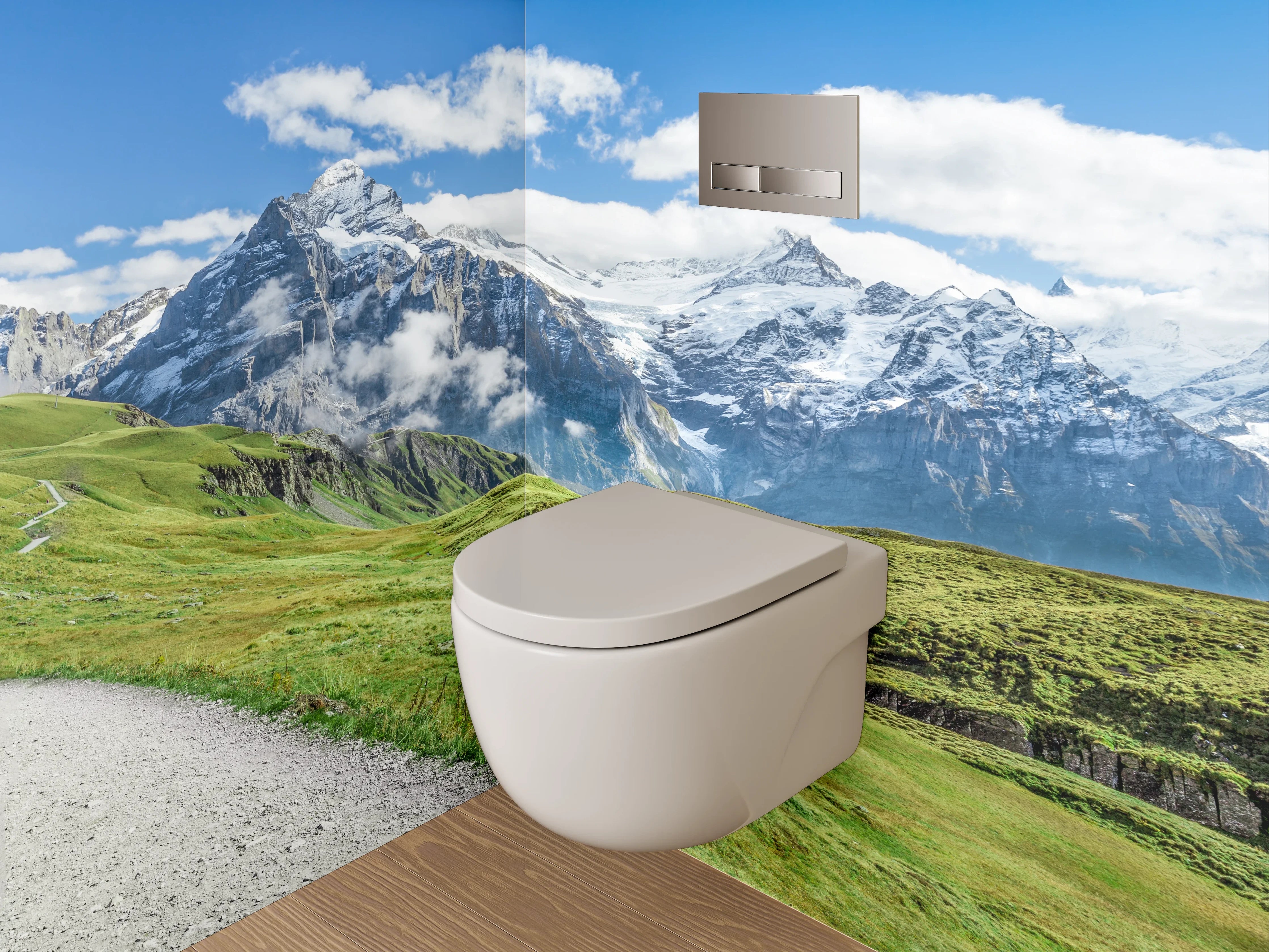 WC-Rückwand - Panoramablick auf die Schweizer Alpen