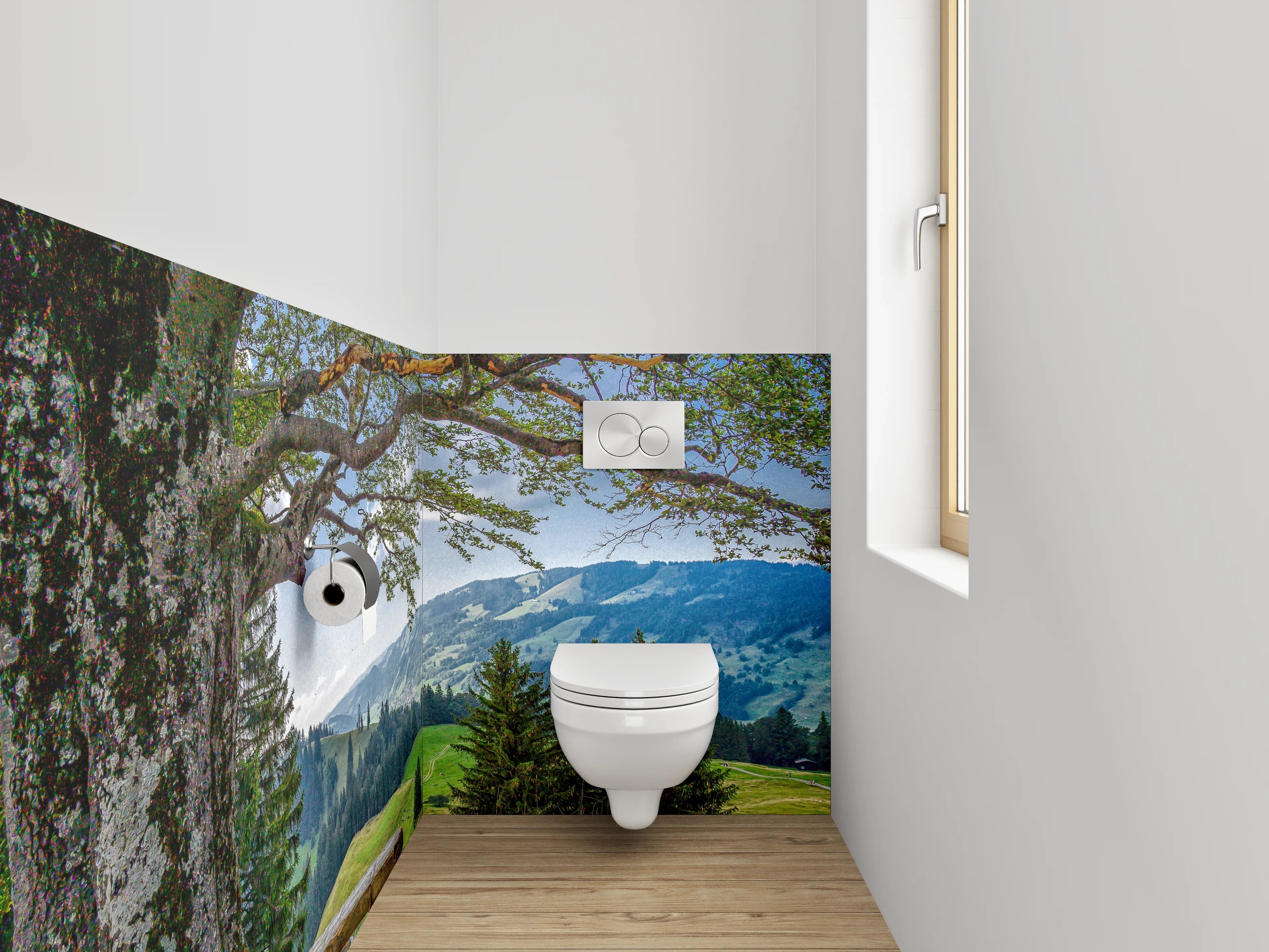 WC-Rückwand - Panoramablick: Natürliche Ruhe am Waldrand