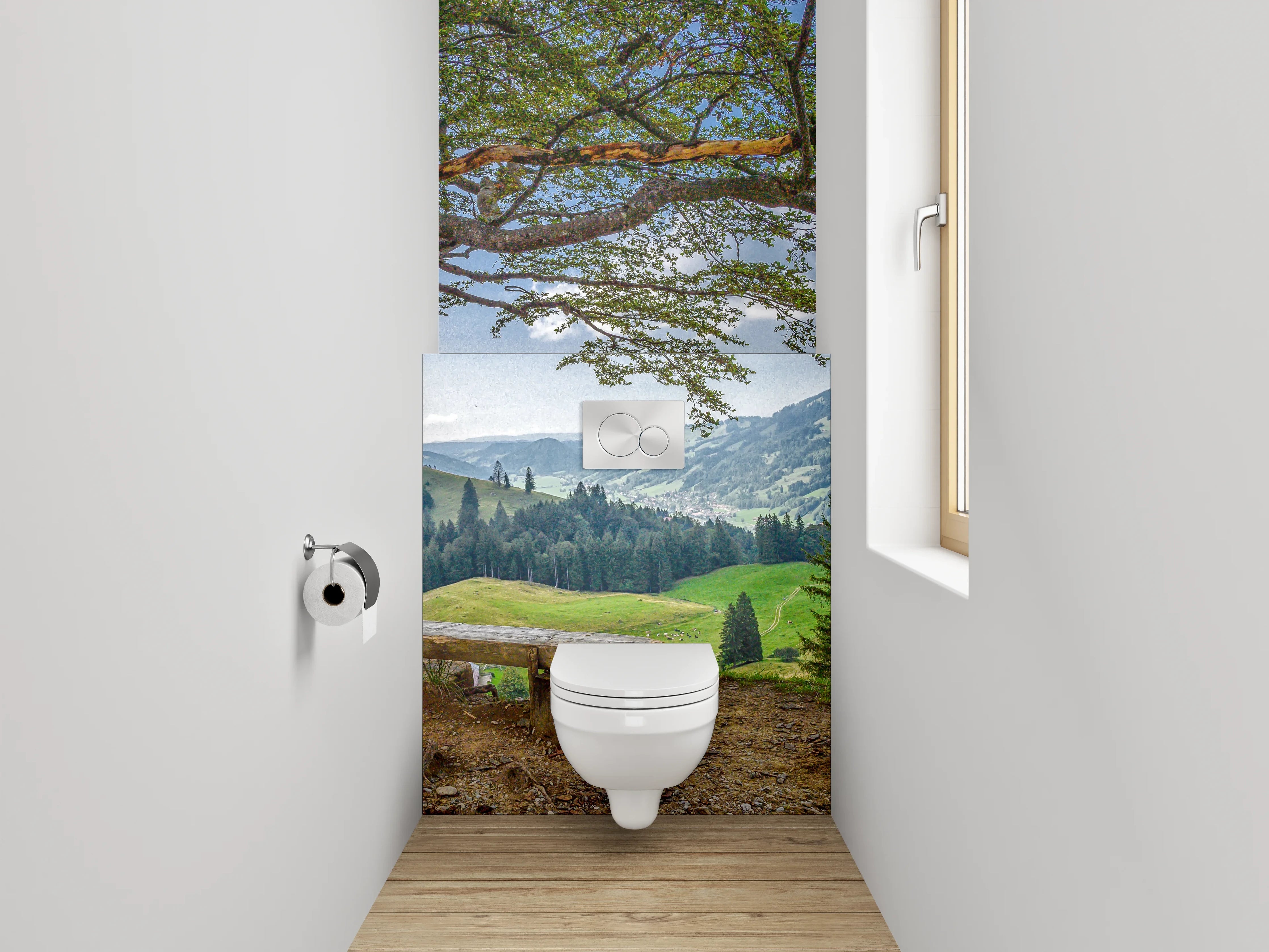 WC-Rückwand - Panoramablick: Natürliche Ruhe am Waldrand
