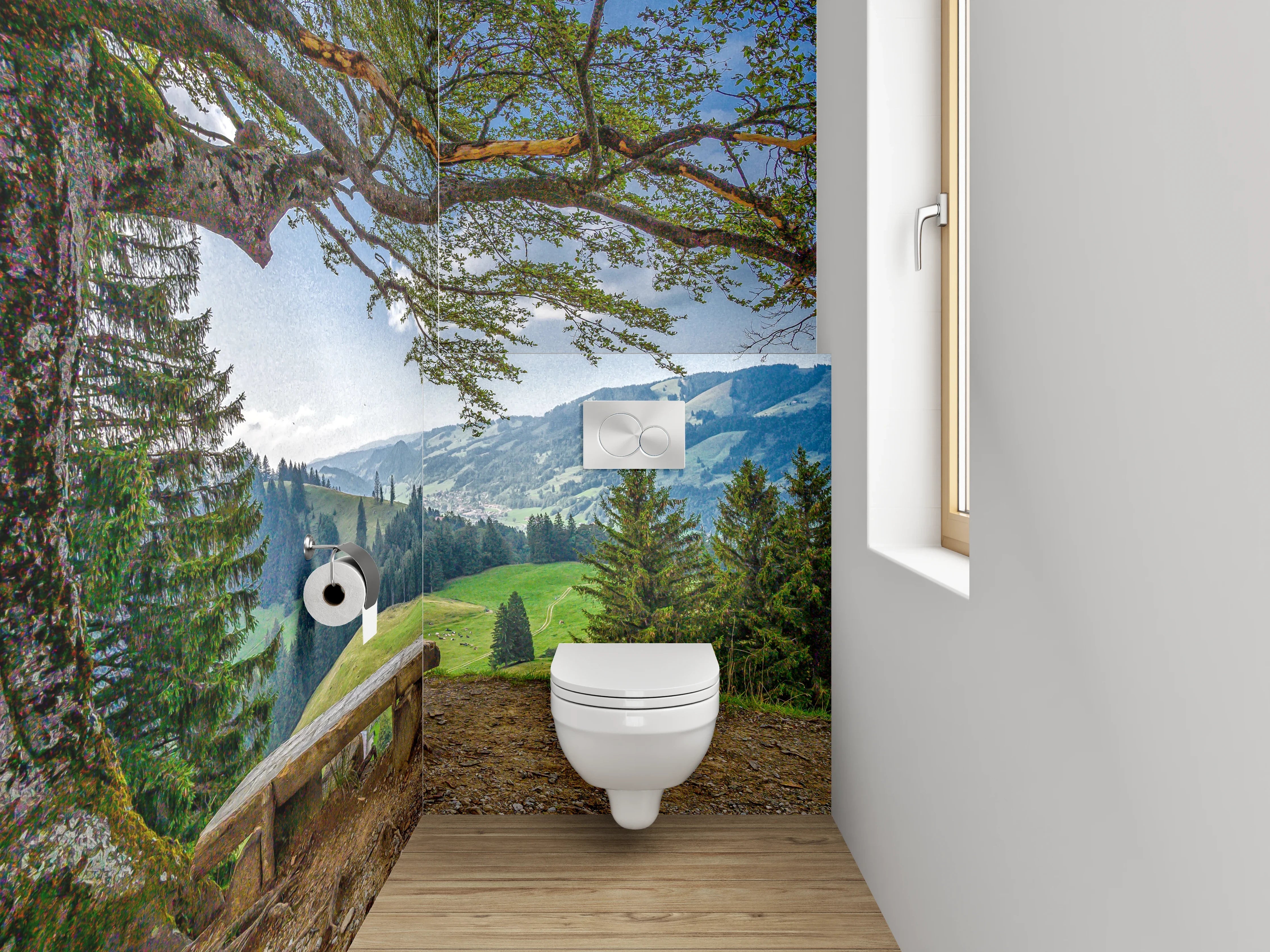 WC-Rückwand - Panoramablick: Natürliche Ruhe am Waldrand