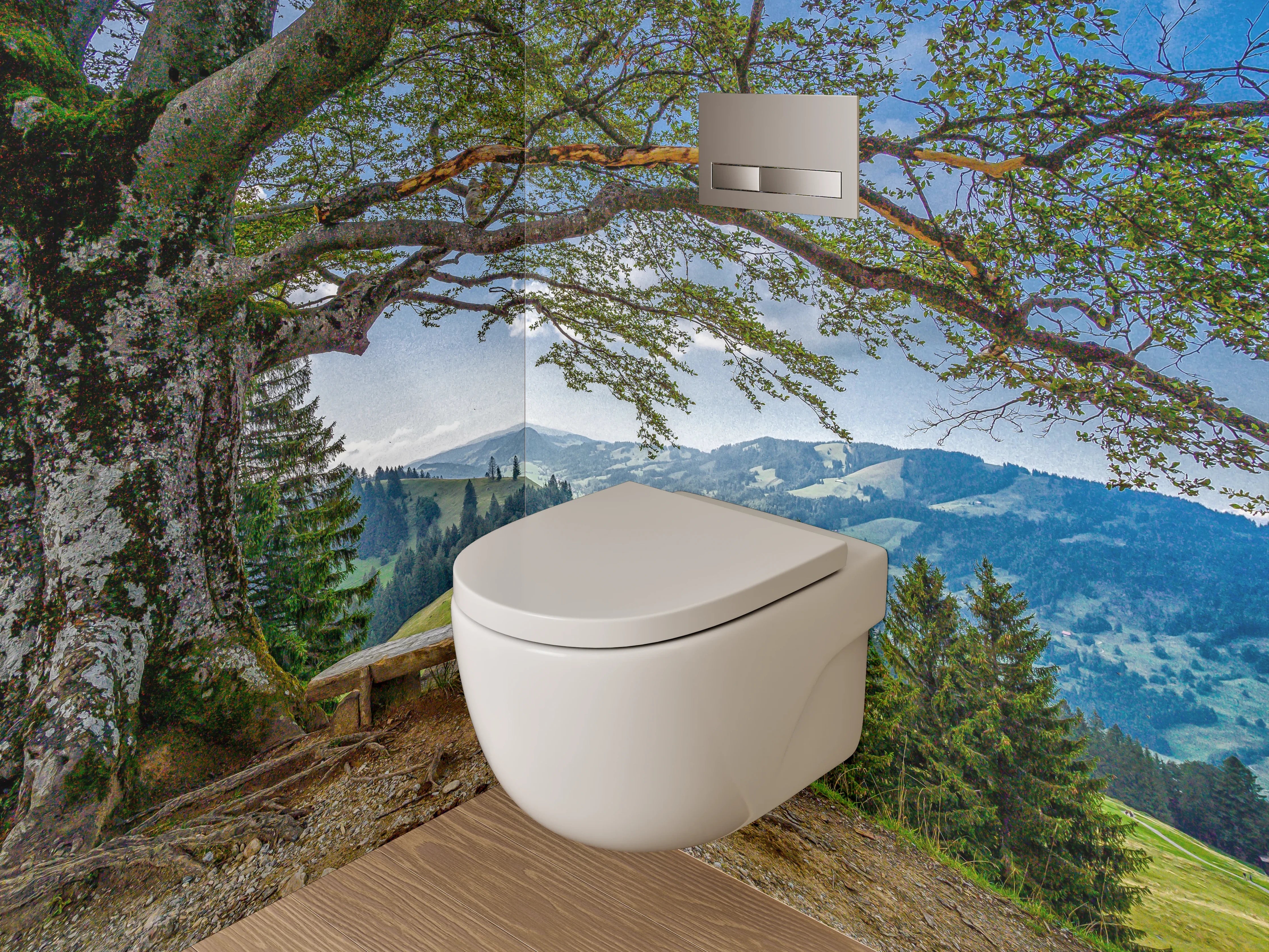 WC-Rückwand - Panoramablick: Natürliche Ruhe am Waldrand