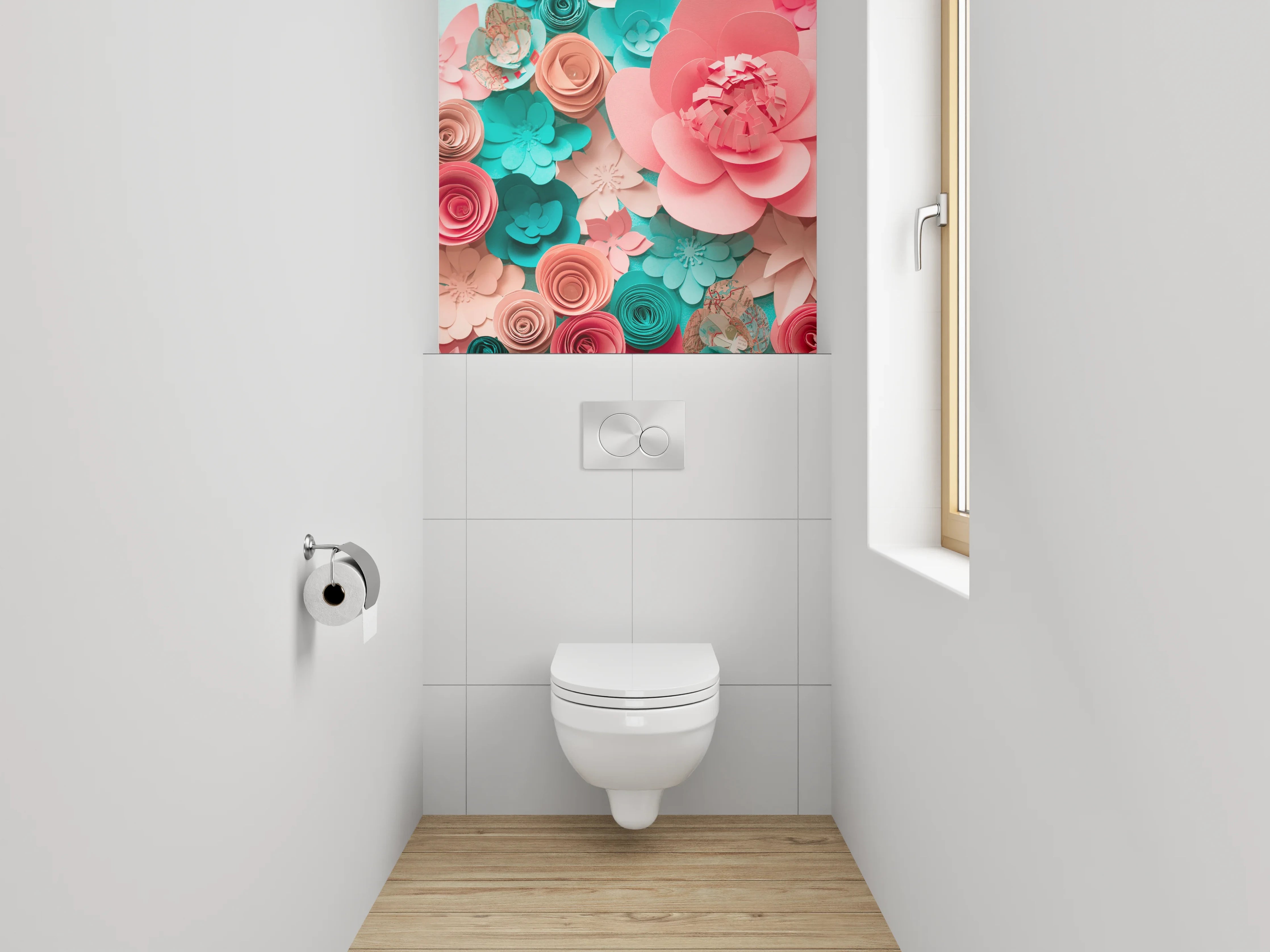 WC-Rückwand - Papierblumen 3D Collage Pastellkunst