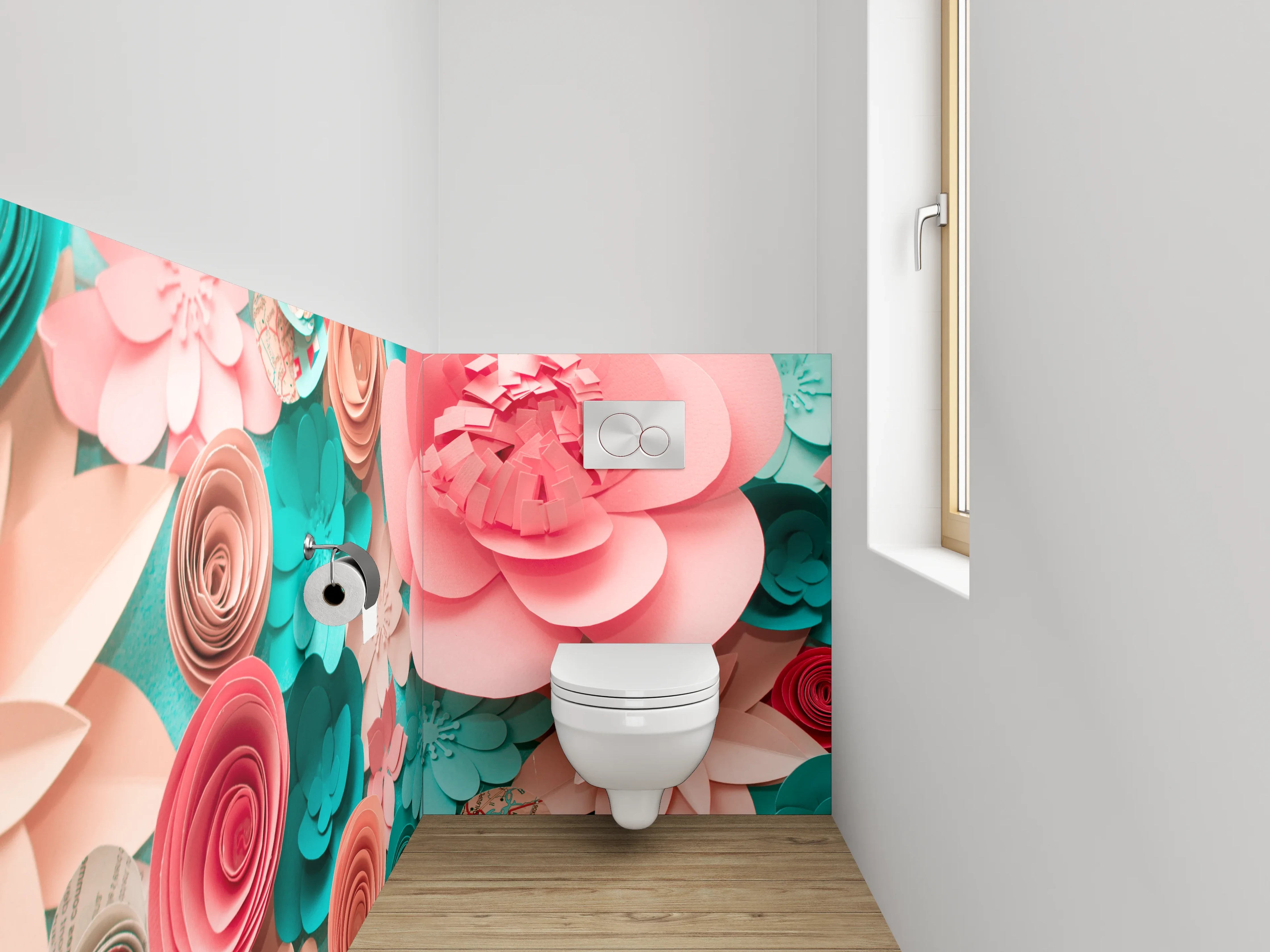 WC-Rückwand - Papierblumen 3D Collage Pastellkunst