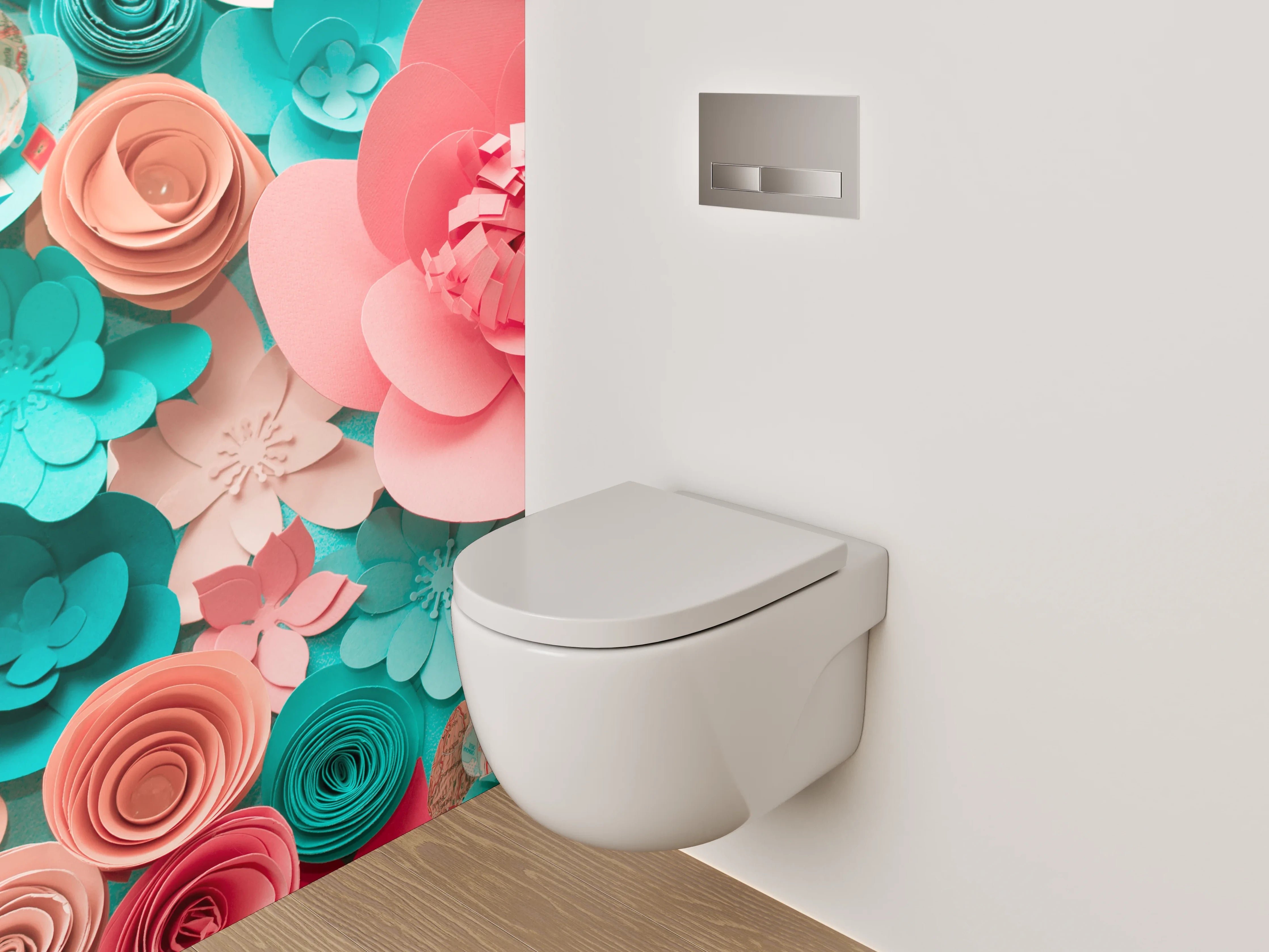 WC-Rückwand - Papierblumen 3D Collage Pastellkunst
