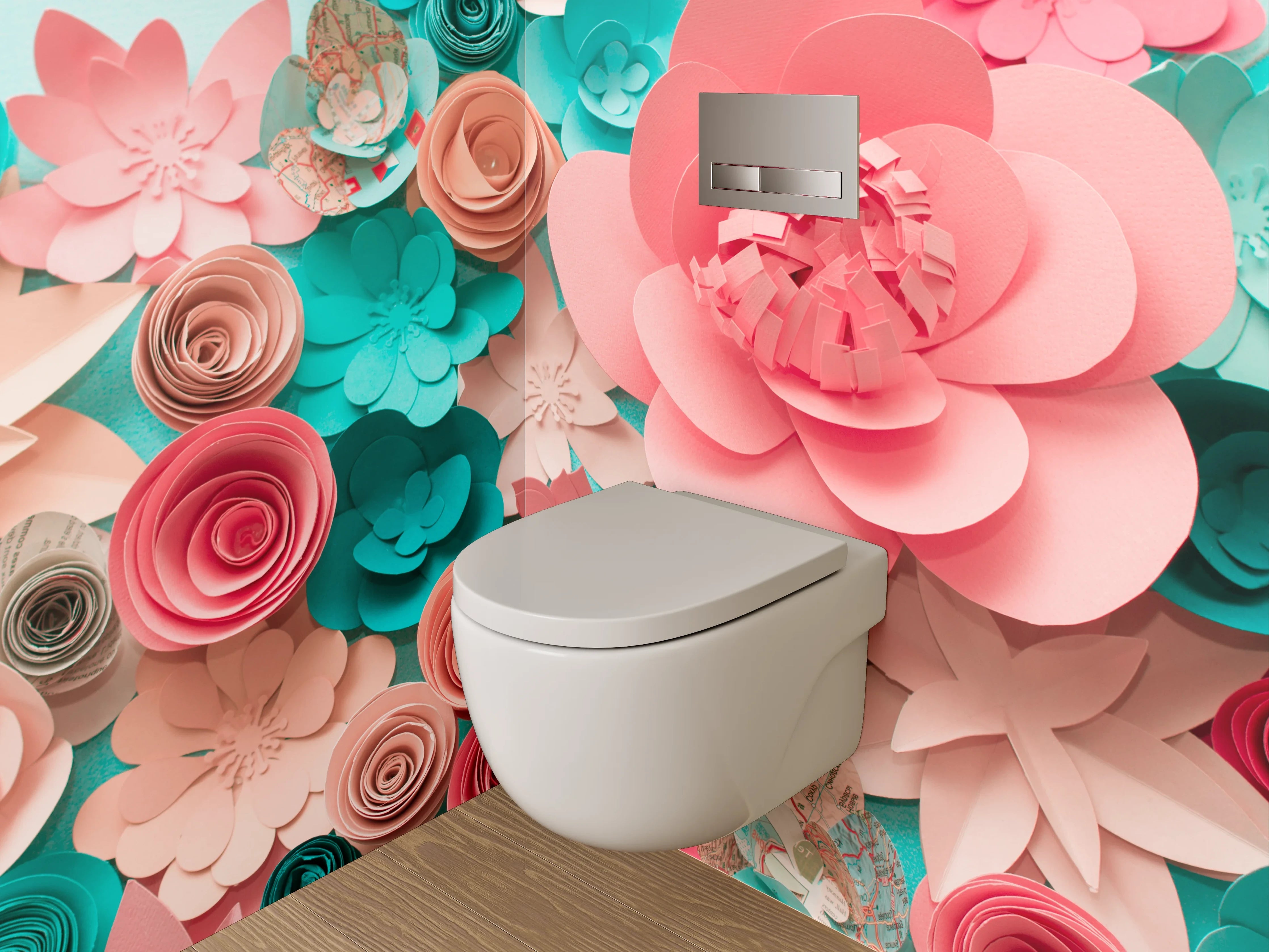 WC-Rückwand - Papierblumen 3D Collage Pastellkunst