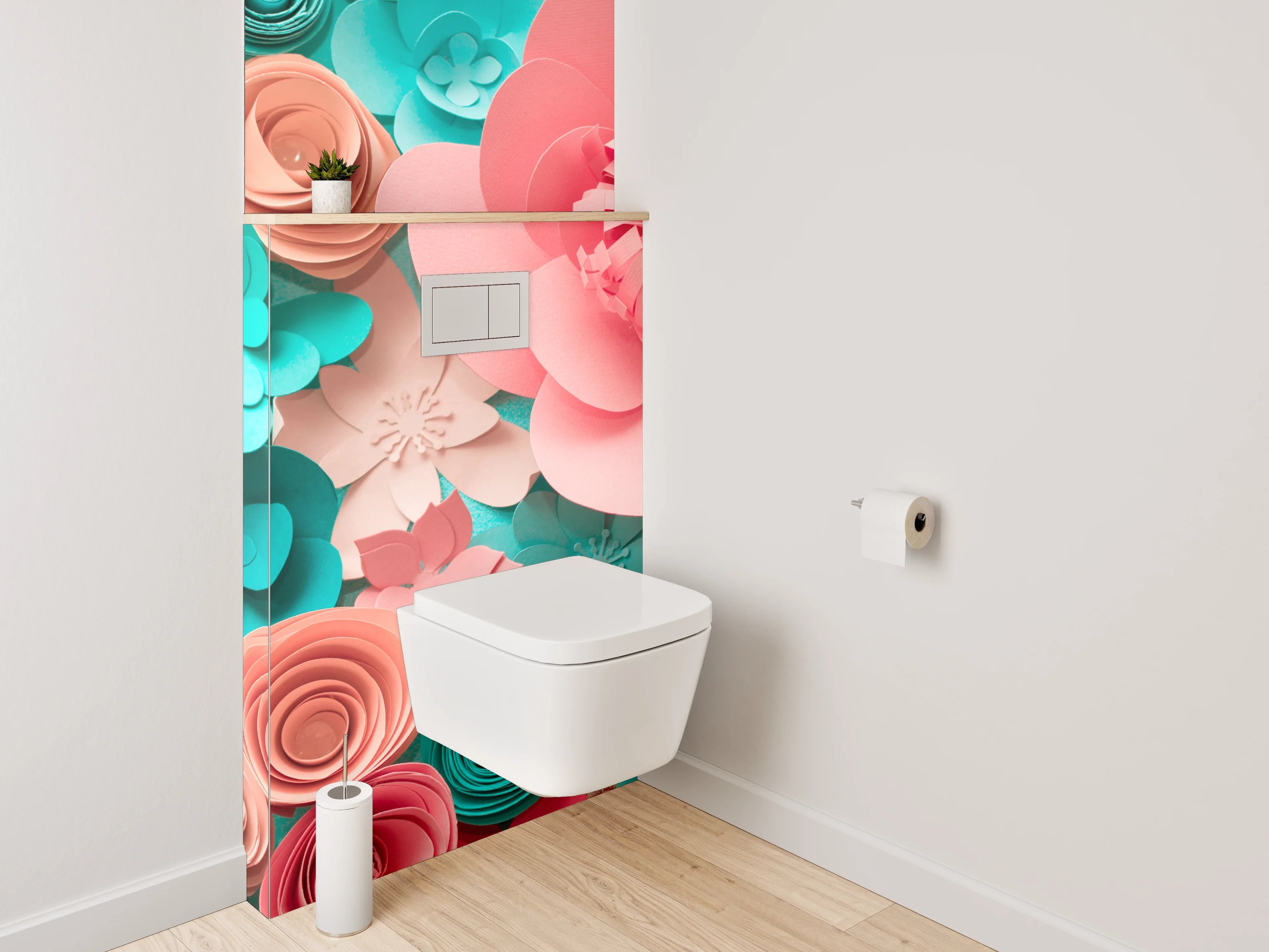 WC-Rückwand - Papierblumen 3D Collage Pastellkunst