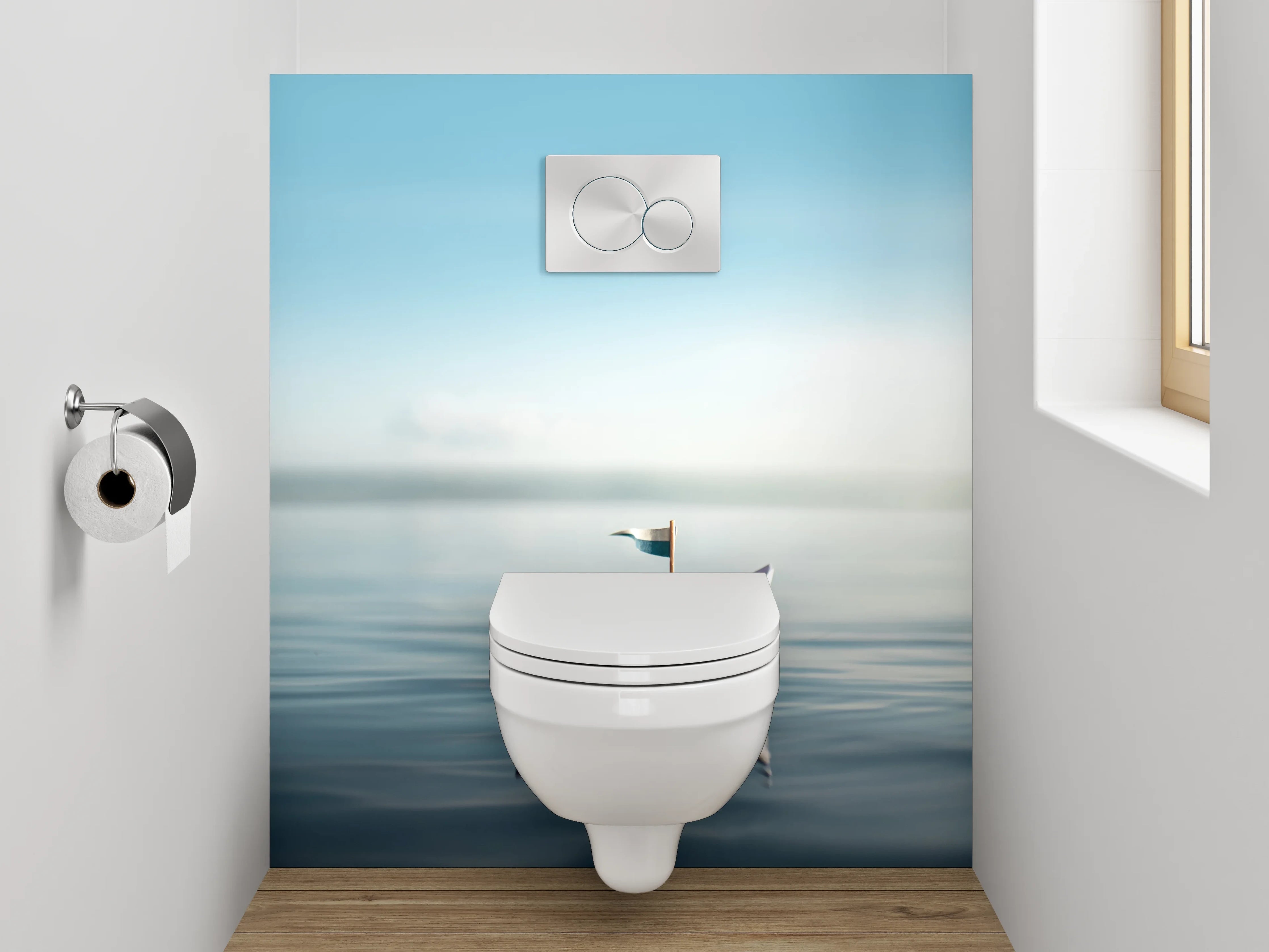 WC-Rückwand - Papierboot auf ruhigem Wasser