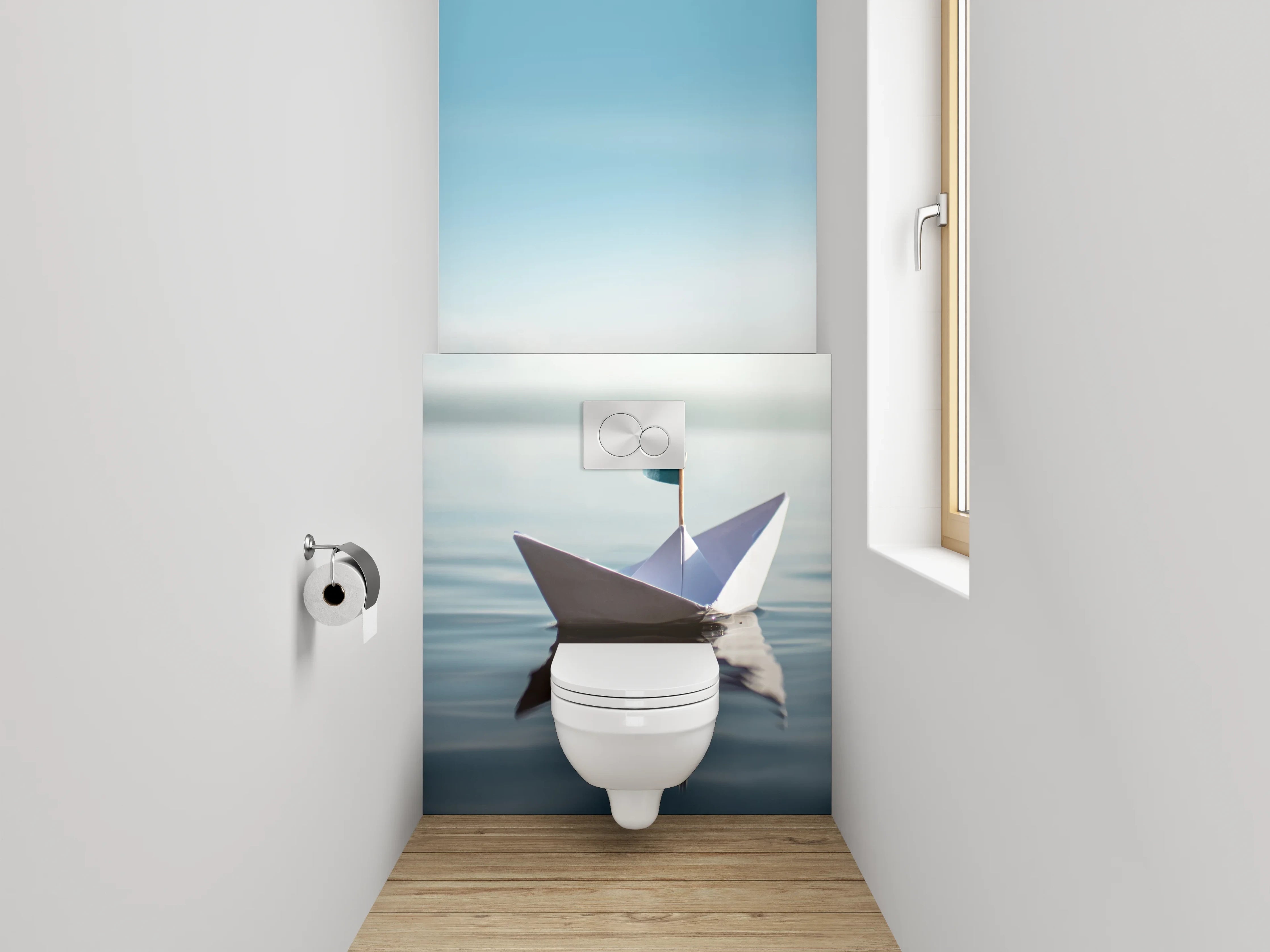 WC-Rückwand - Papierboot auf ruhigem Wasser