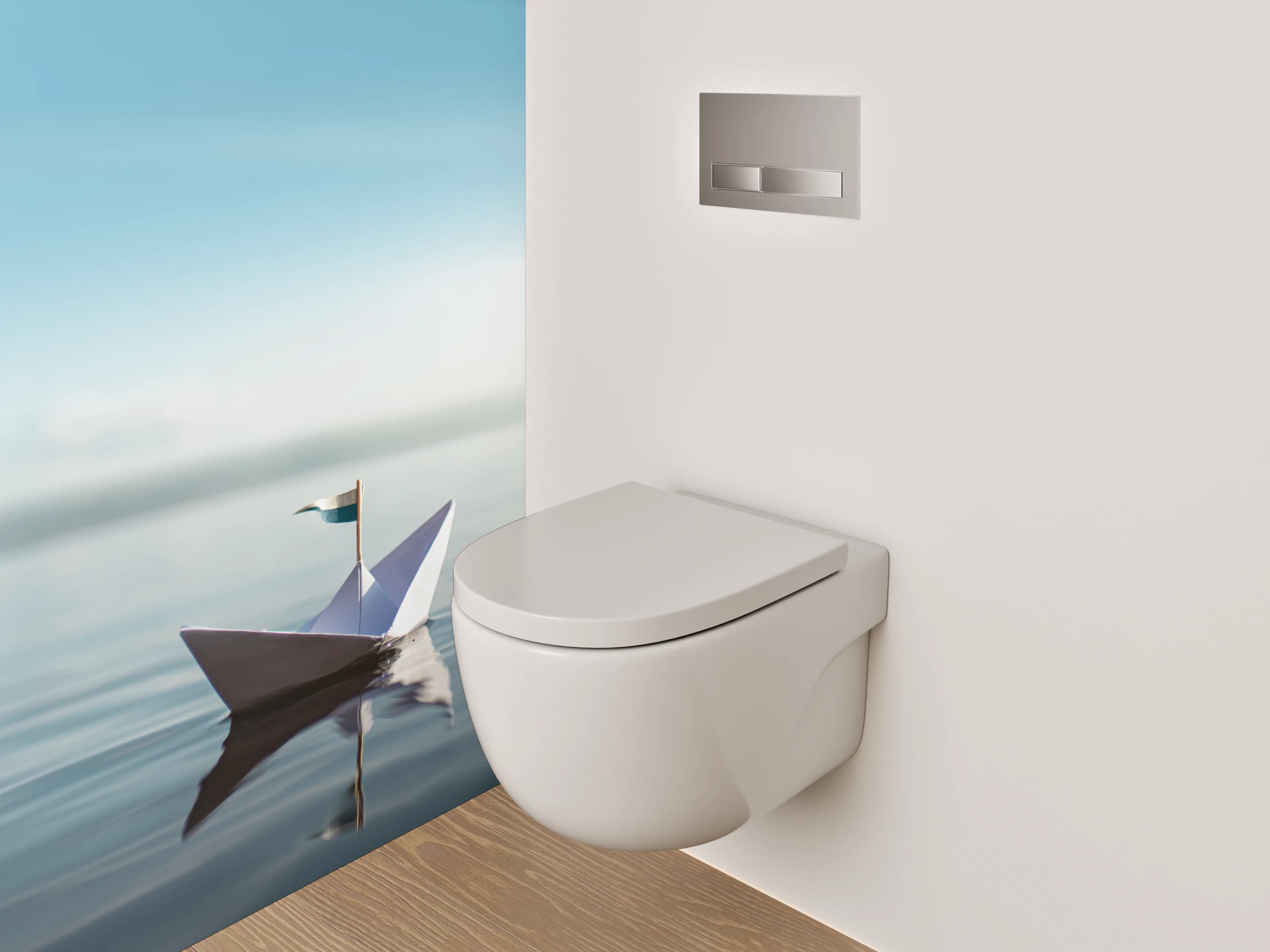 WC-Rückwand - Papierboot auf ruhigem Wasser
