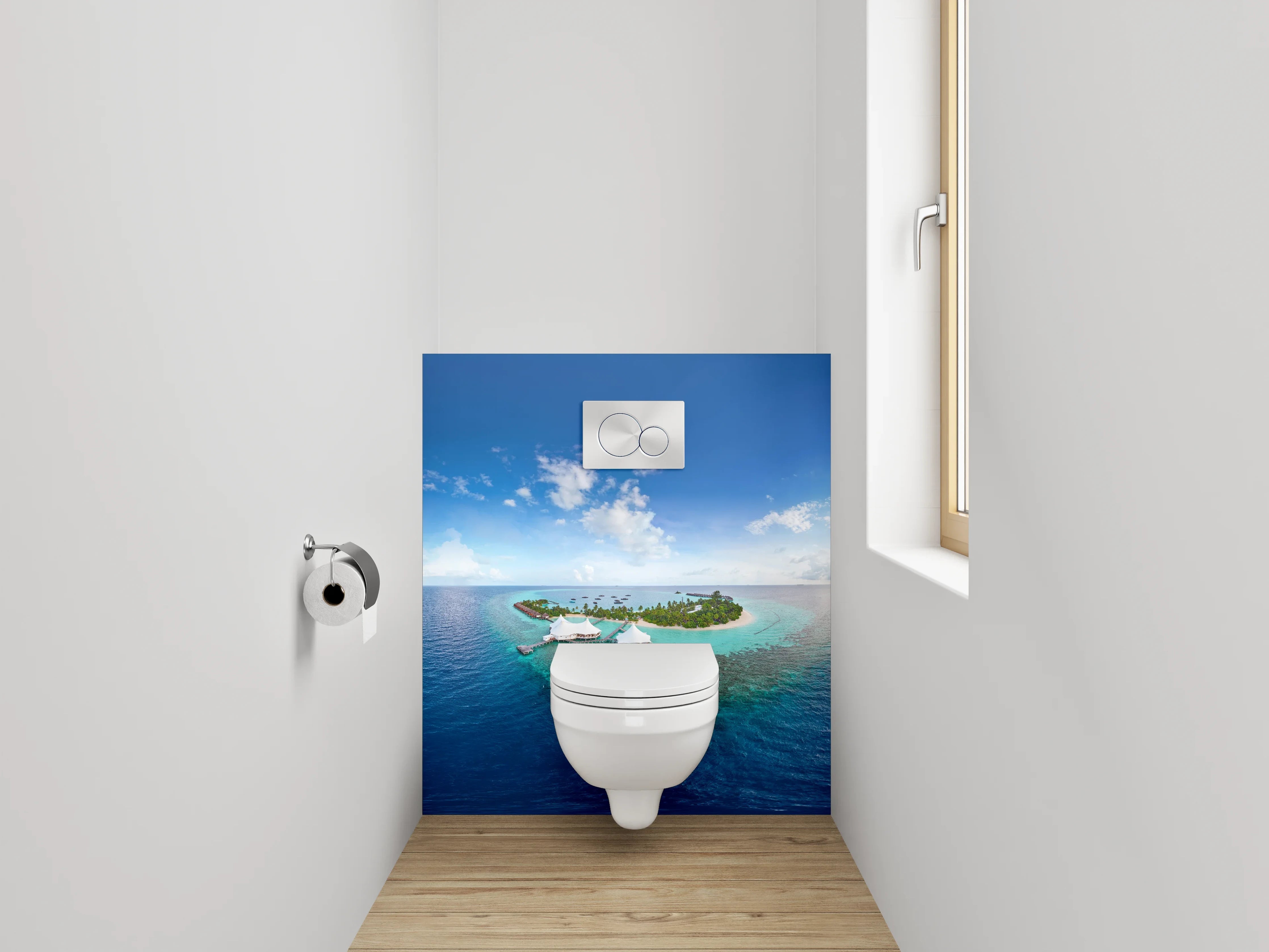 WC-Rückwand - Paradiesische Insel im türkisblauen Ozean