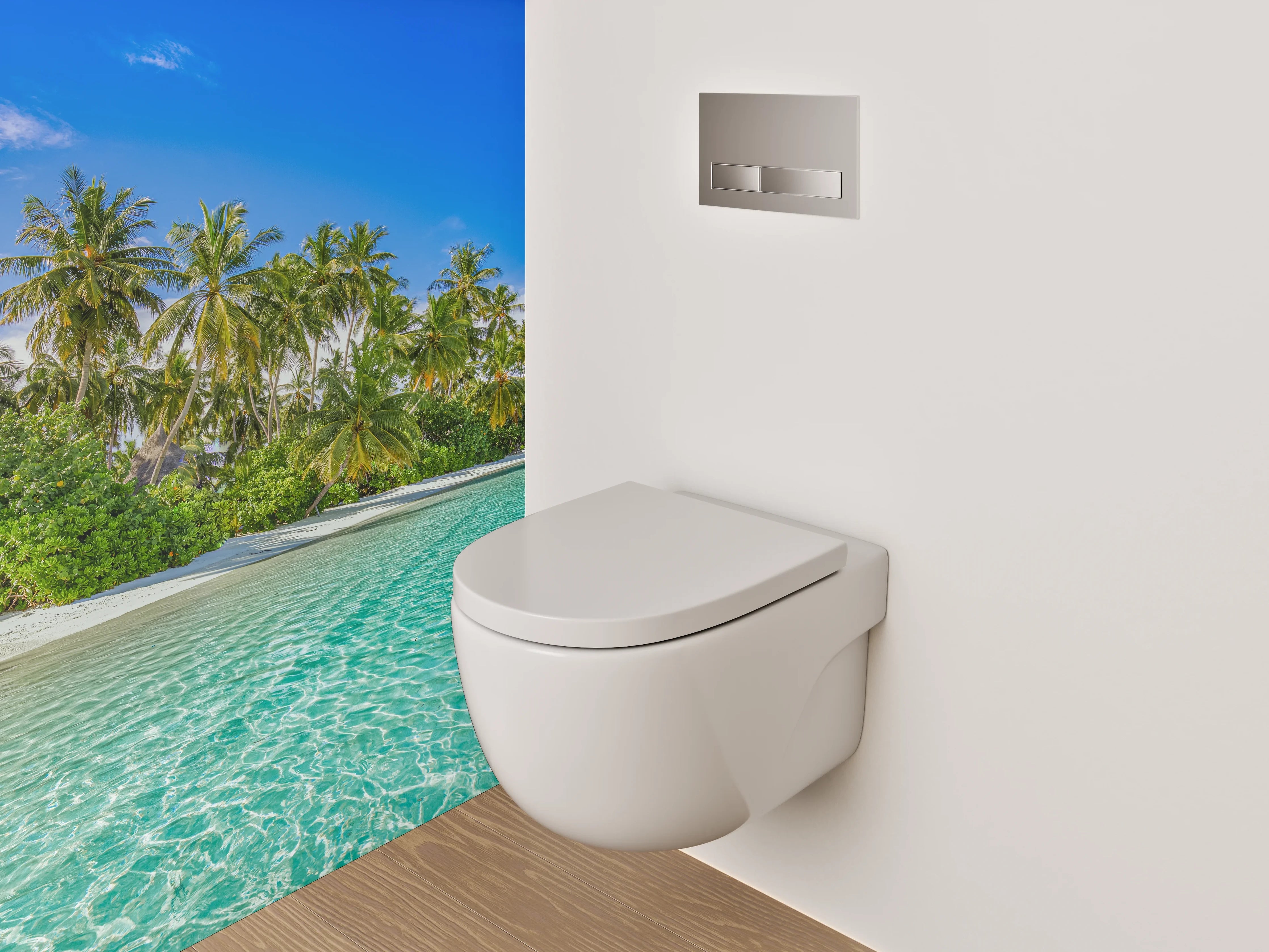 WC-Rückwand - Paradiesischer Palmenstrand mit türkisblauem Wasser