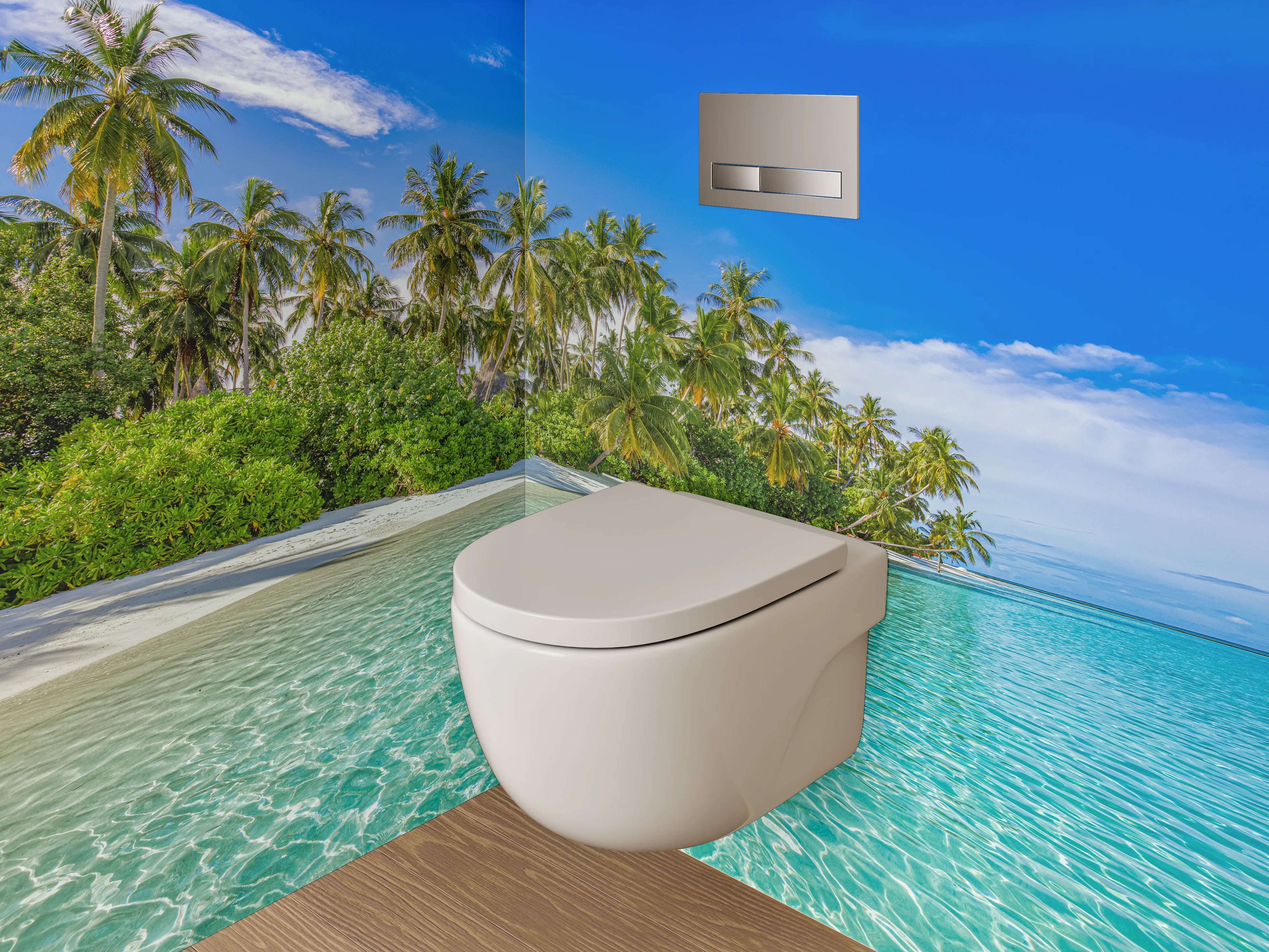 WC-Rückwand - Paradiesischer Palmenstrand mit türkisblauem Wasser