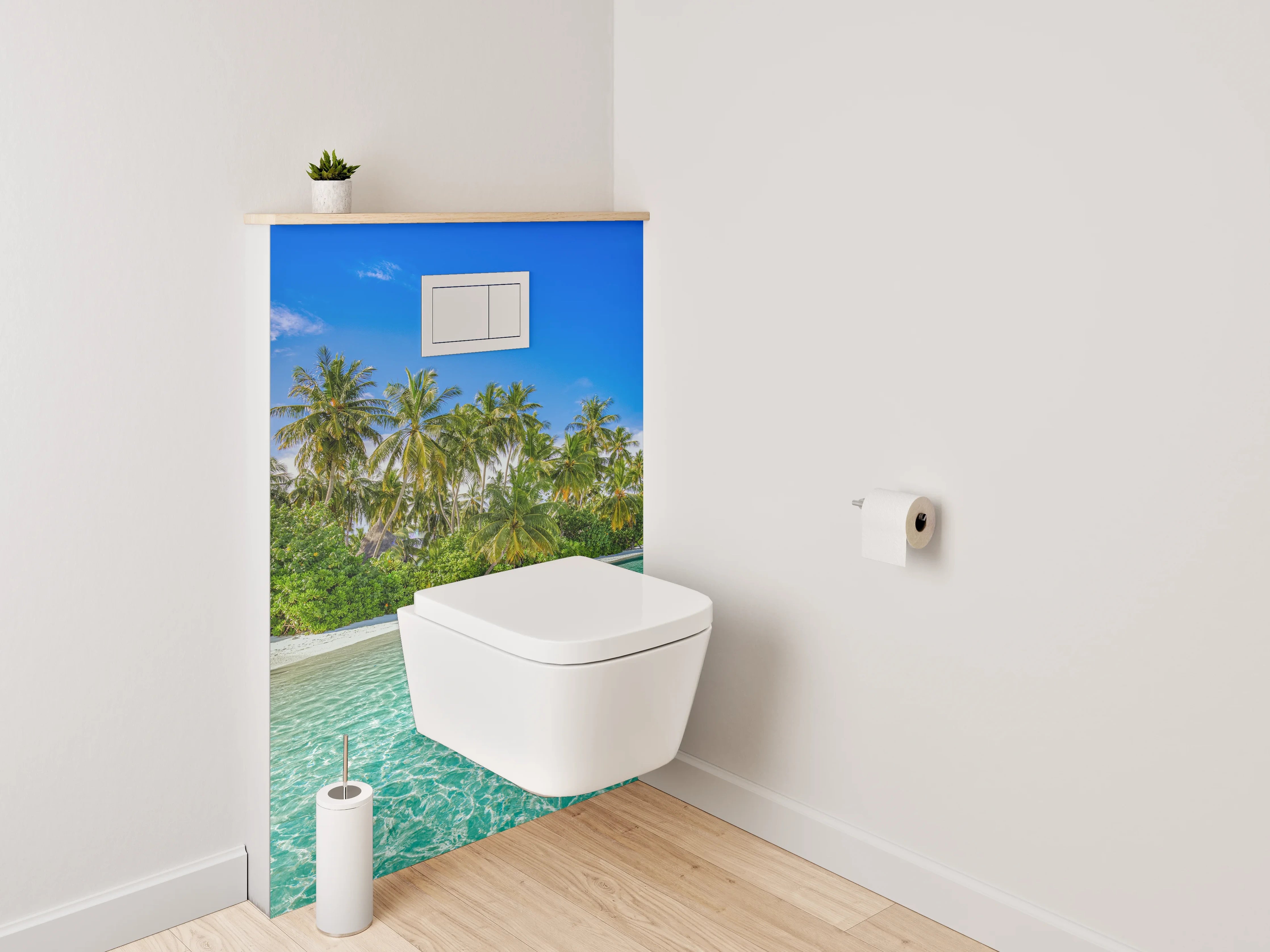 WC-Rückwand - Paradiesischer Palmenstrand mit türkisblauem Wasser