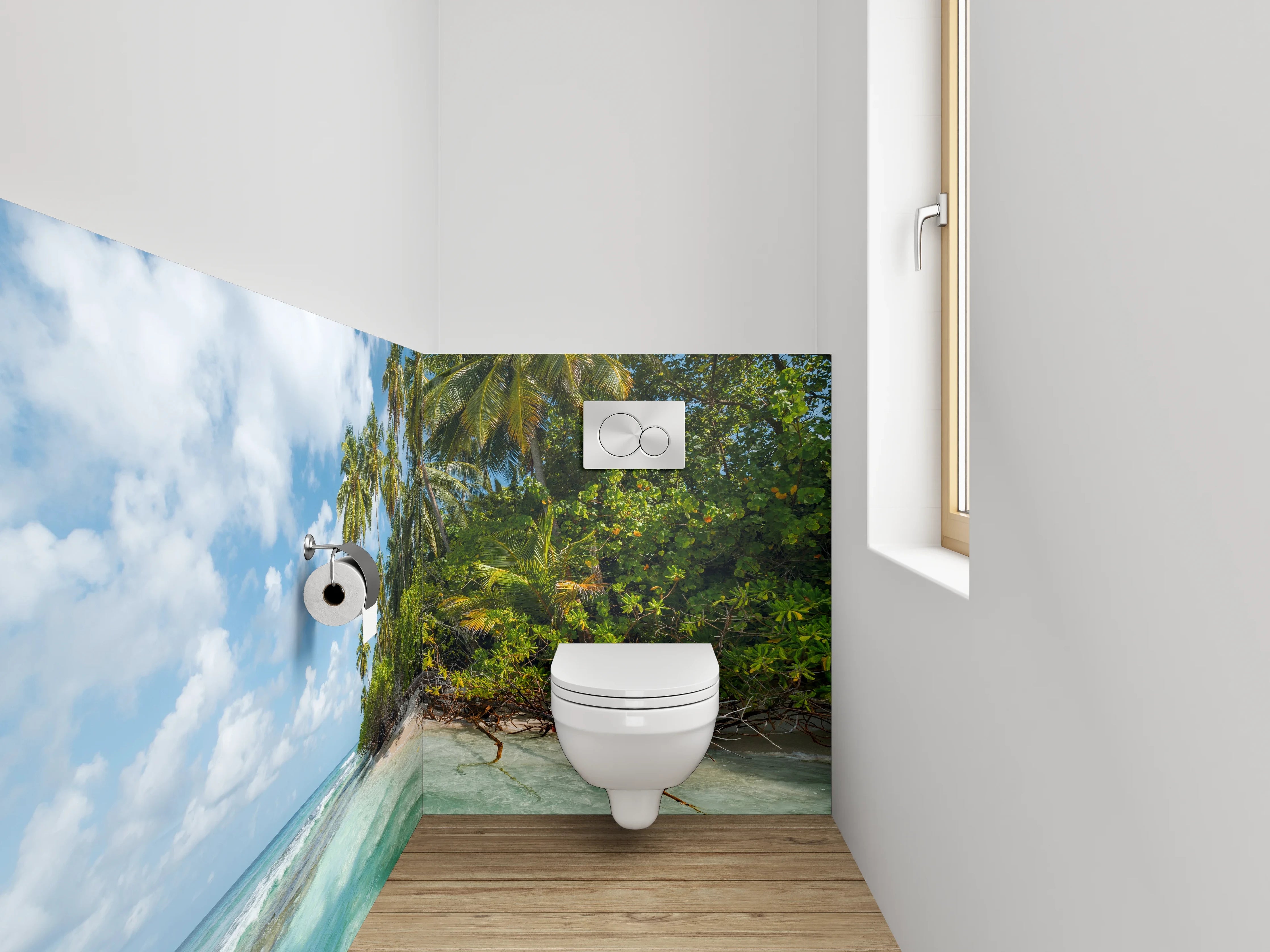 WC-Rückwand - Paradiesischer Palmenstrand und türkisblaues Meer