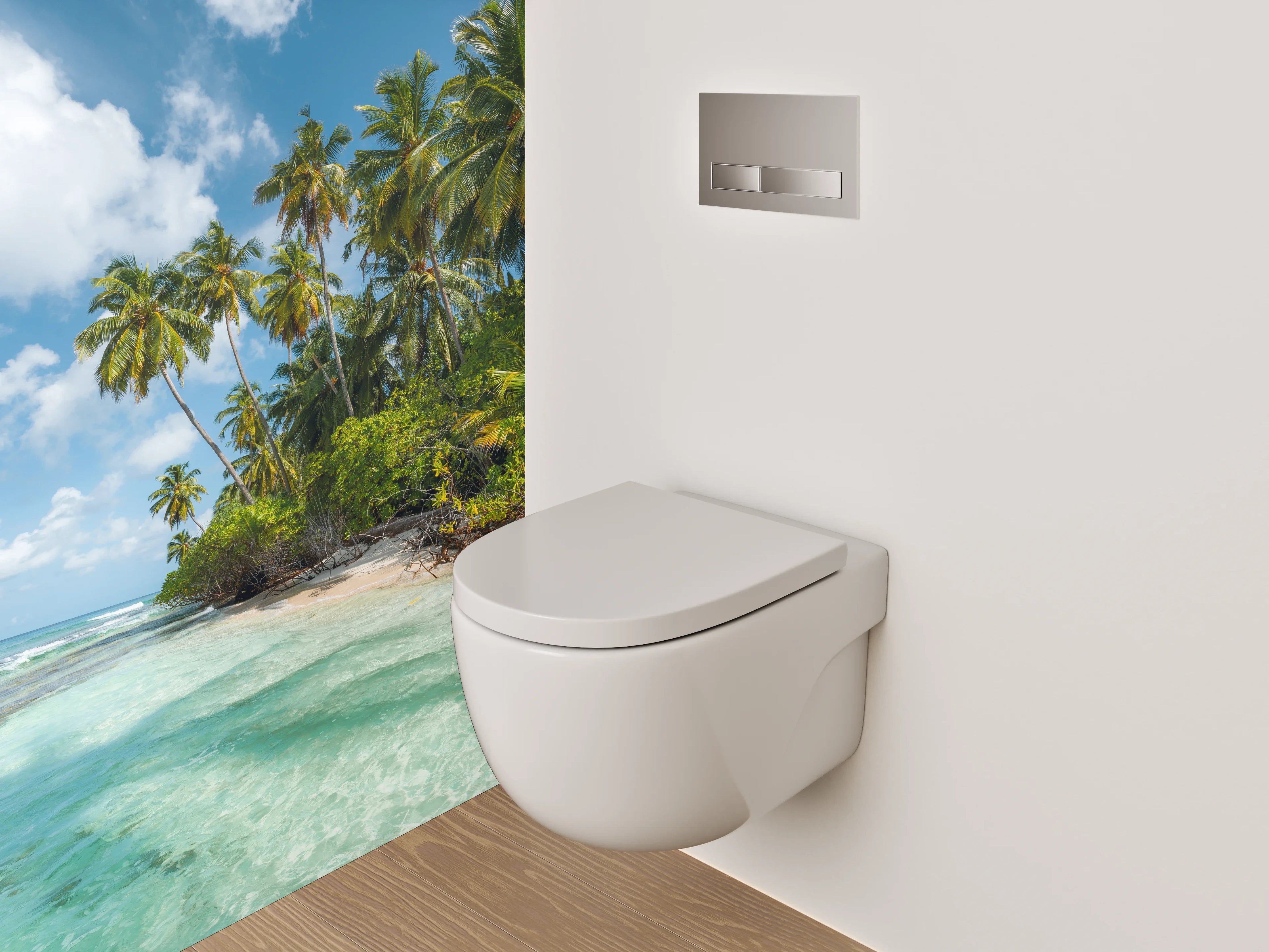 WC-Rückwand - Paradiesischer Palmenstrand und türkisblaues Meer