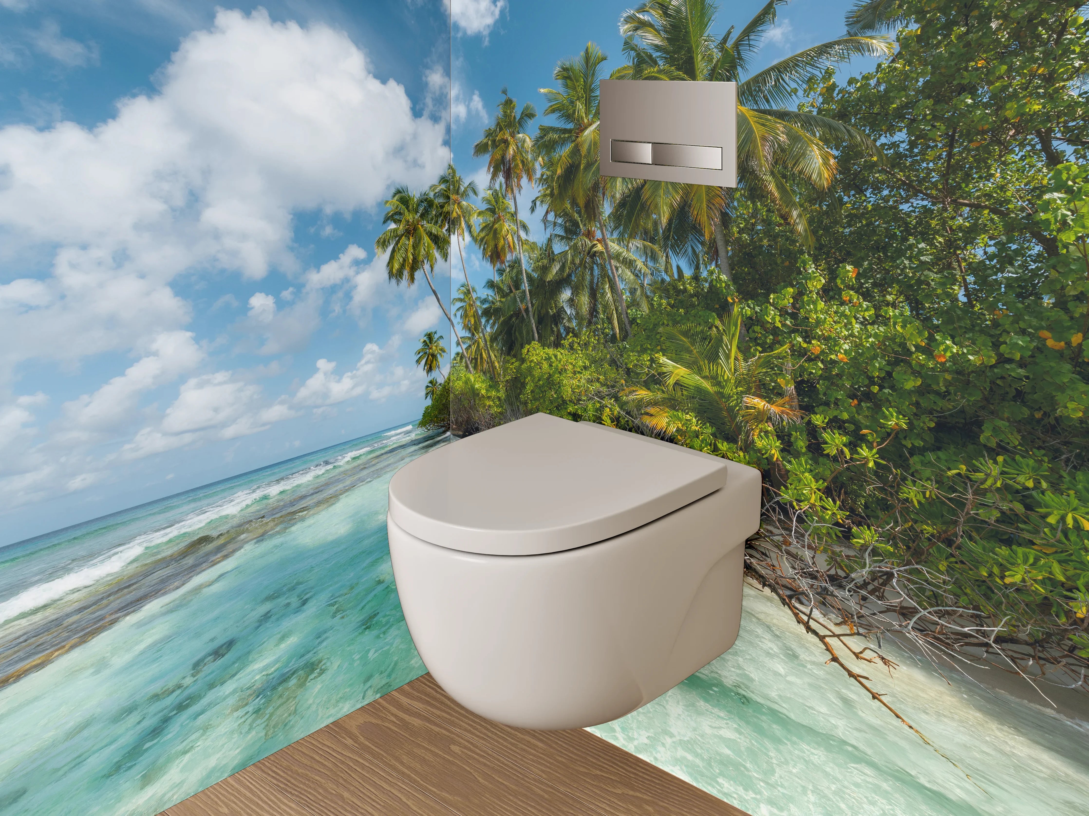 WC-Rückwand - Paradiesischer Palmenstrand und türkisblaues Meer
