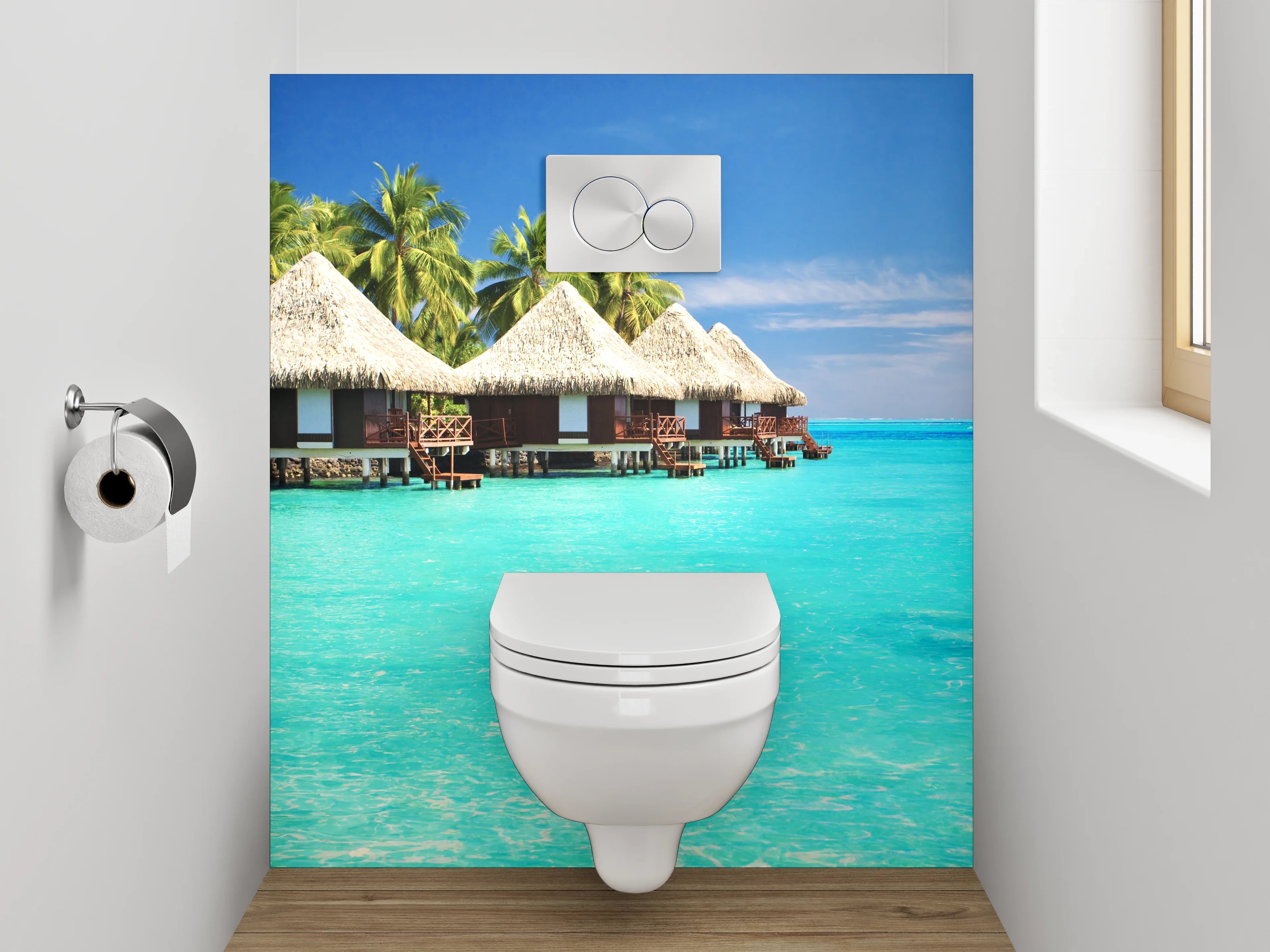 WC-Rückwand - Paradiesischer Südsee-Bungalows am türkisblauen Meer