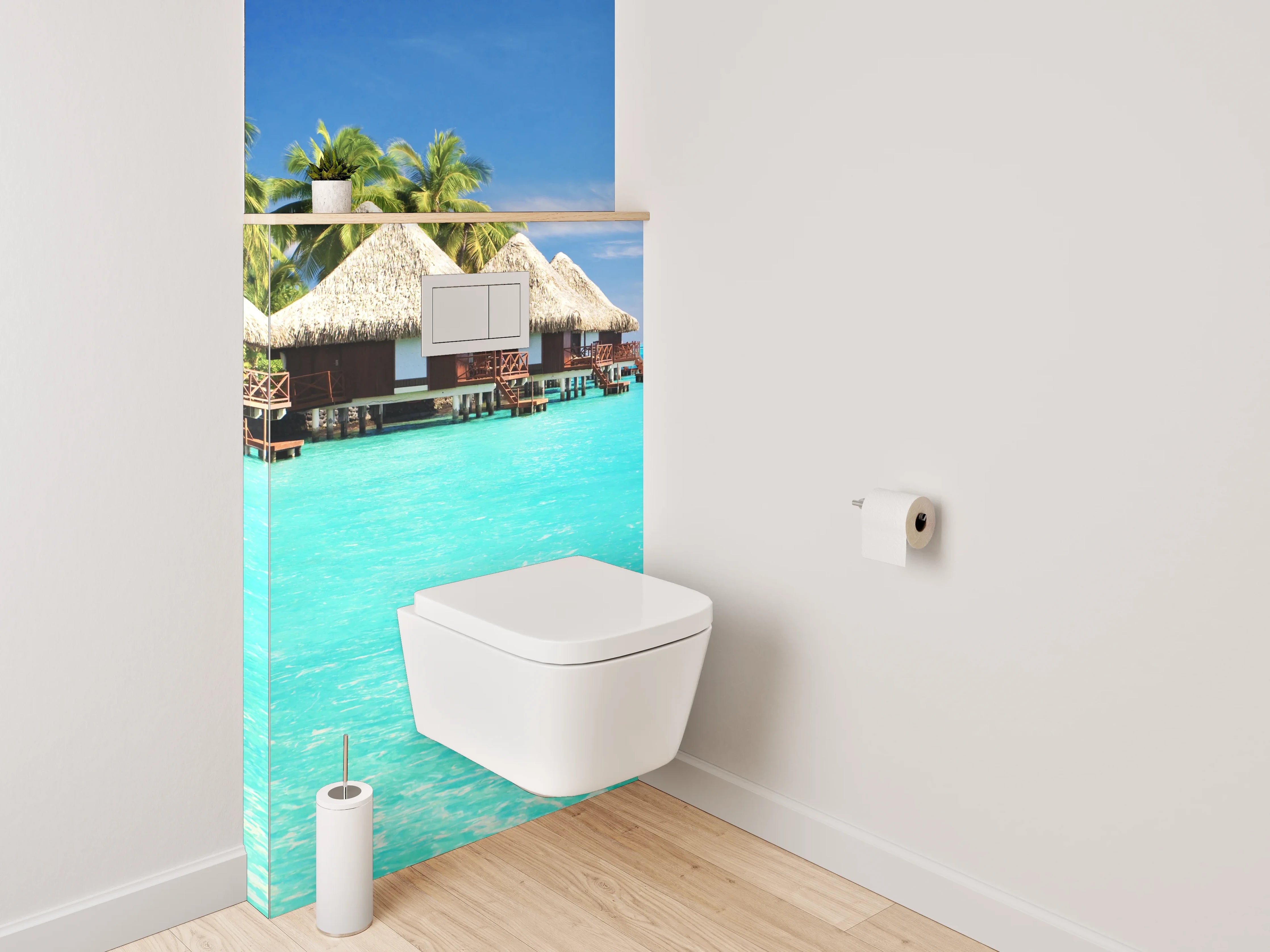 WC-Rückwand - Paradiesischer Südsee-Bungalows am türkisblauen Meer