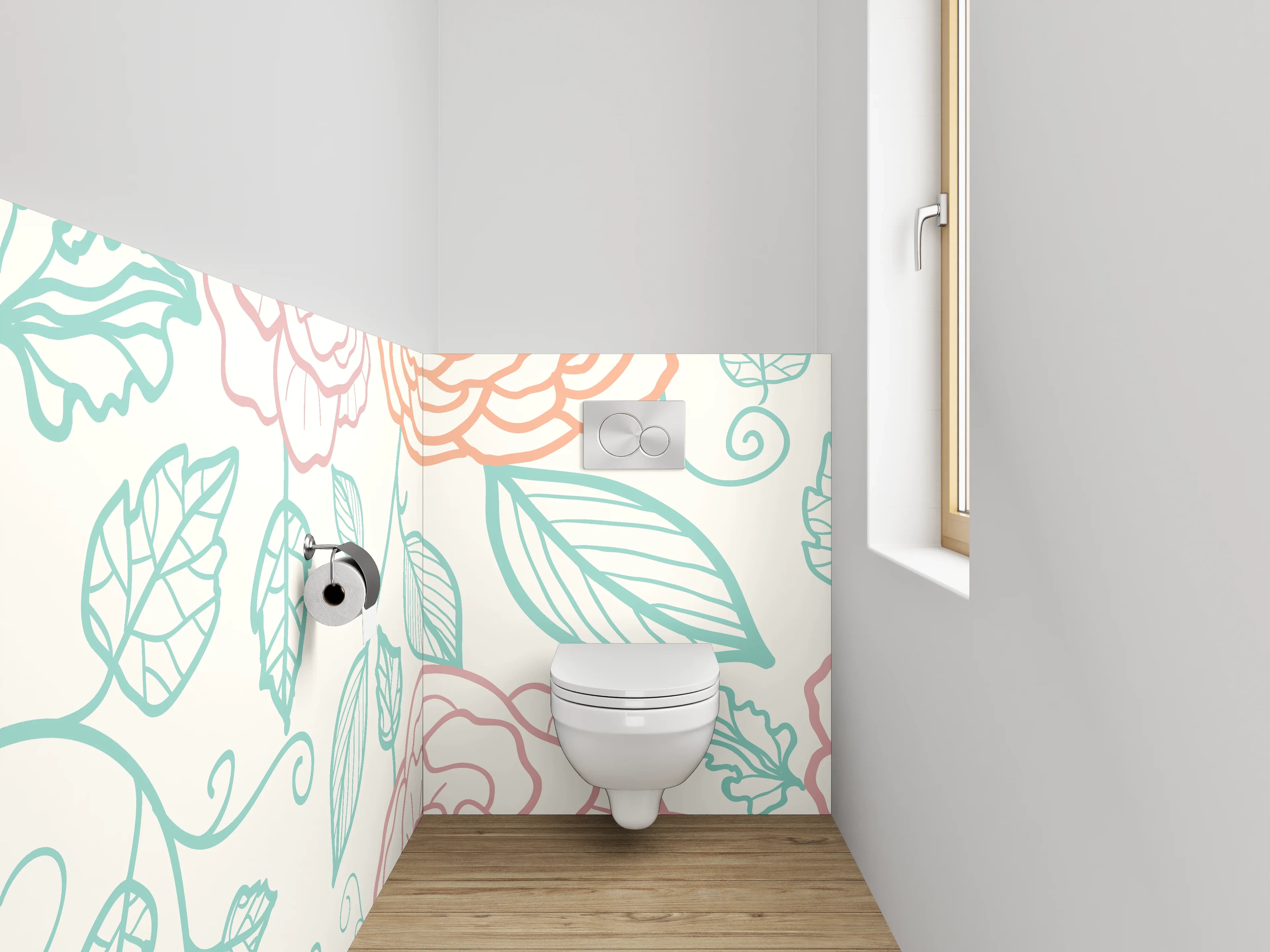 WC-Rückwand - Pastell Blumen Lineart Muster