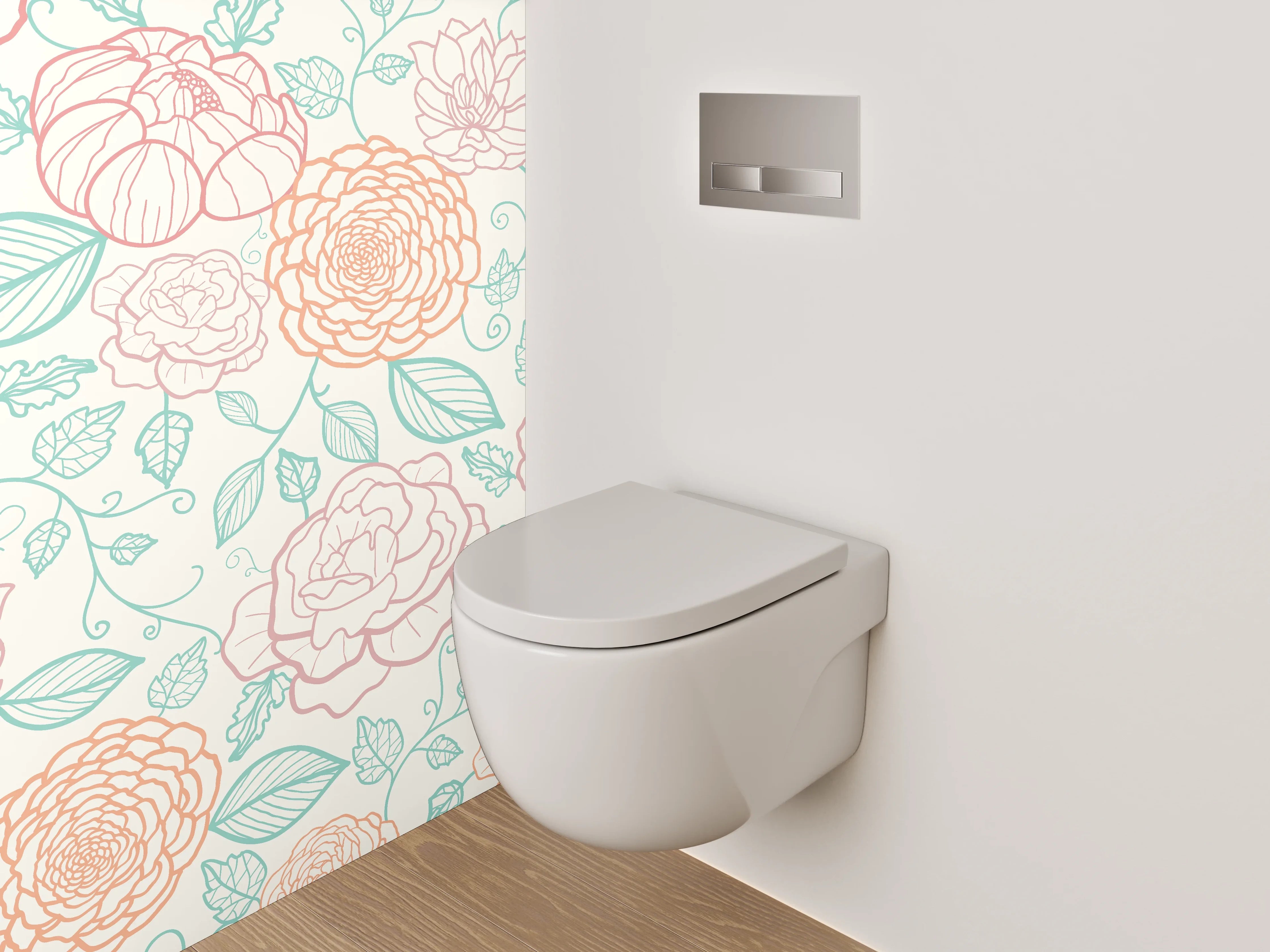 WC-Rückwand - Pastell Blumen Lineart Muster