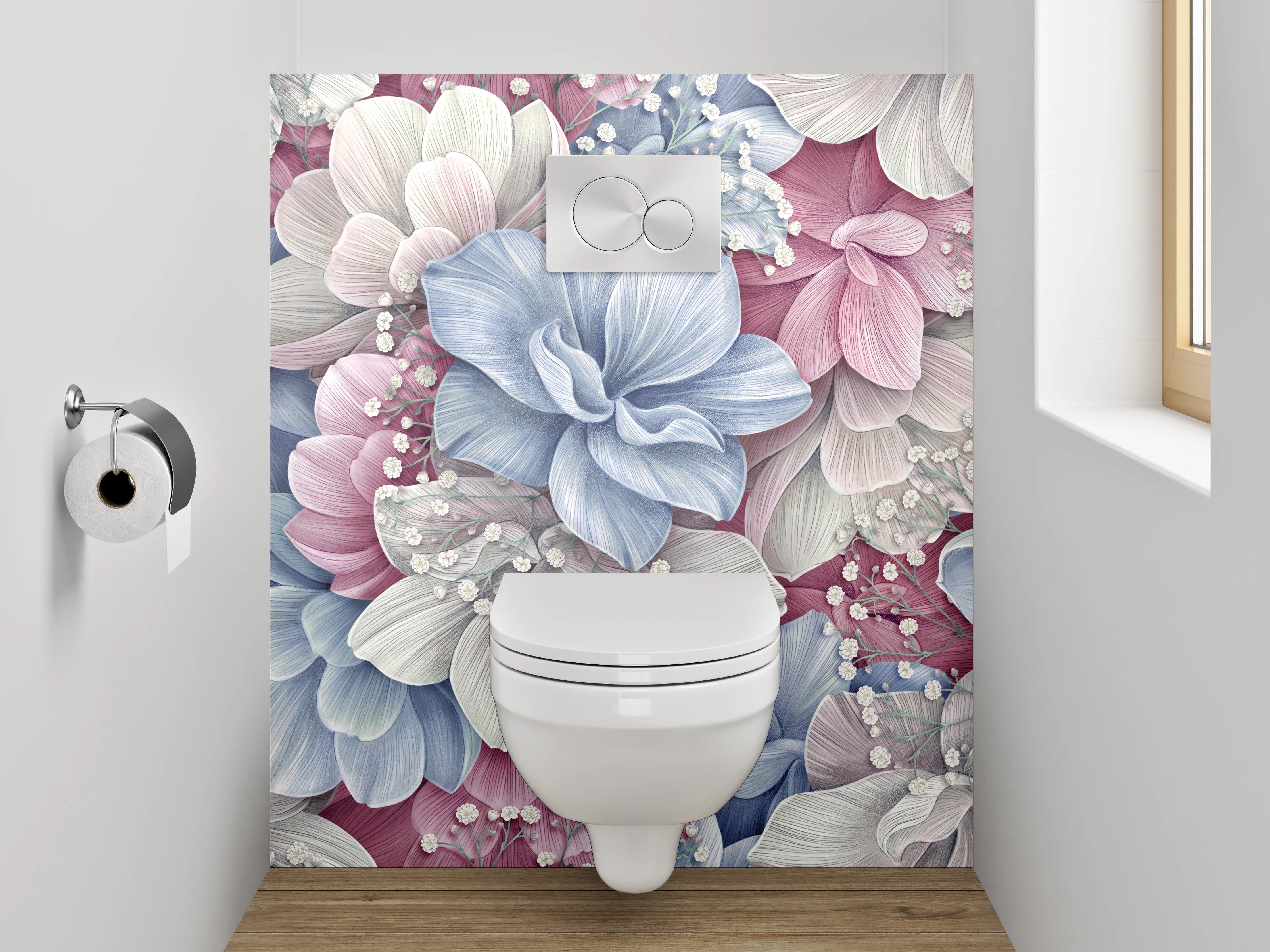 WC-Rückwand - Pastell Blumenmuster Vintage Aquarell