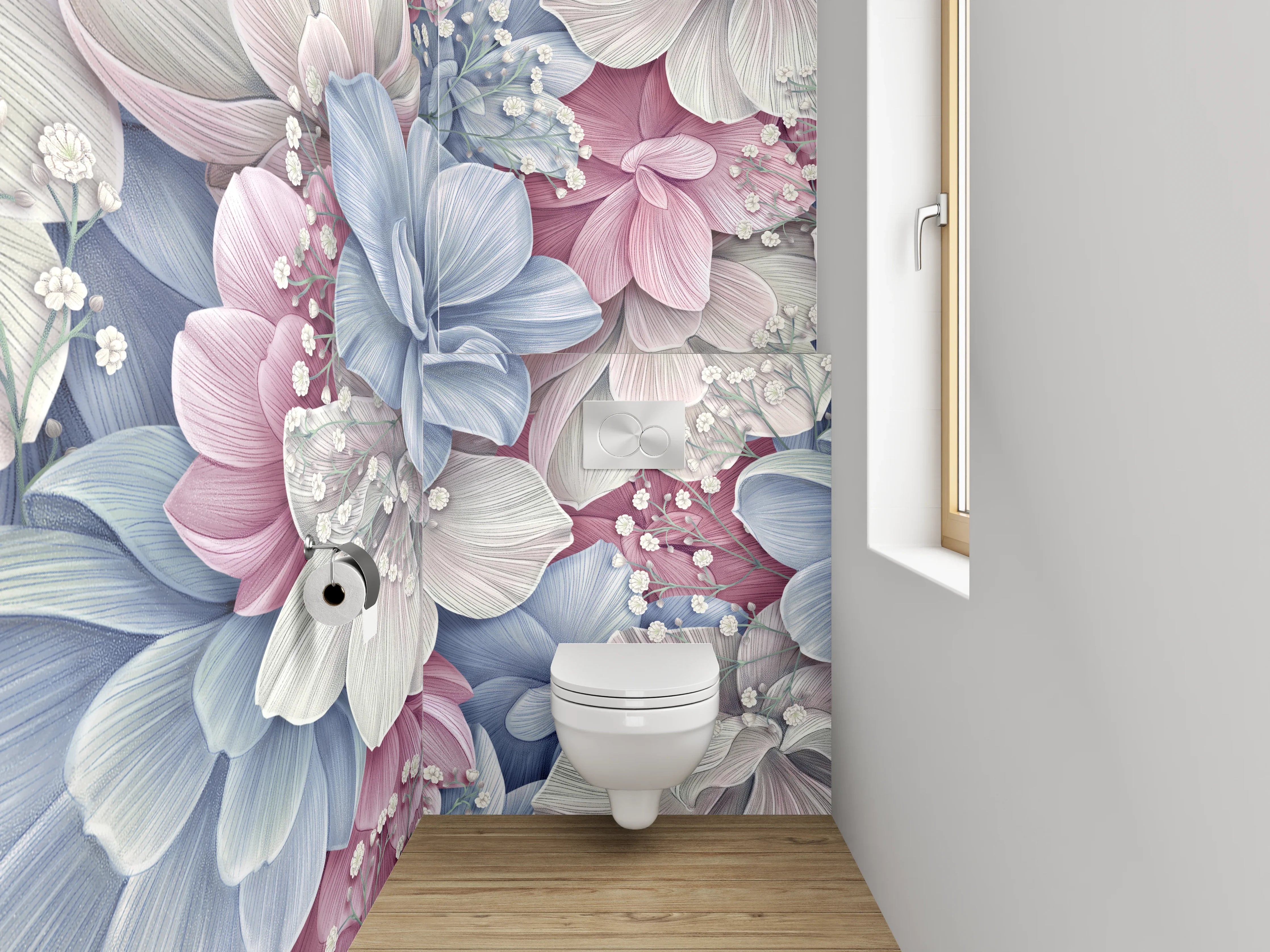 WC-Rückwand - Pastell Blumenmuster Vintage Aquarell