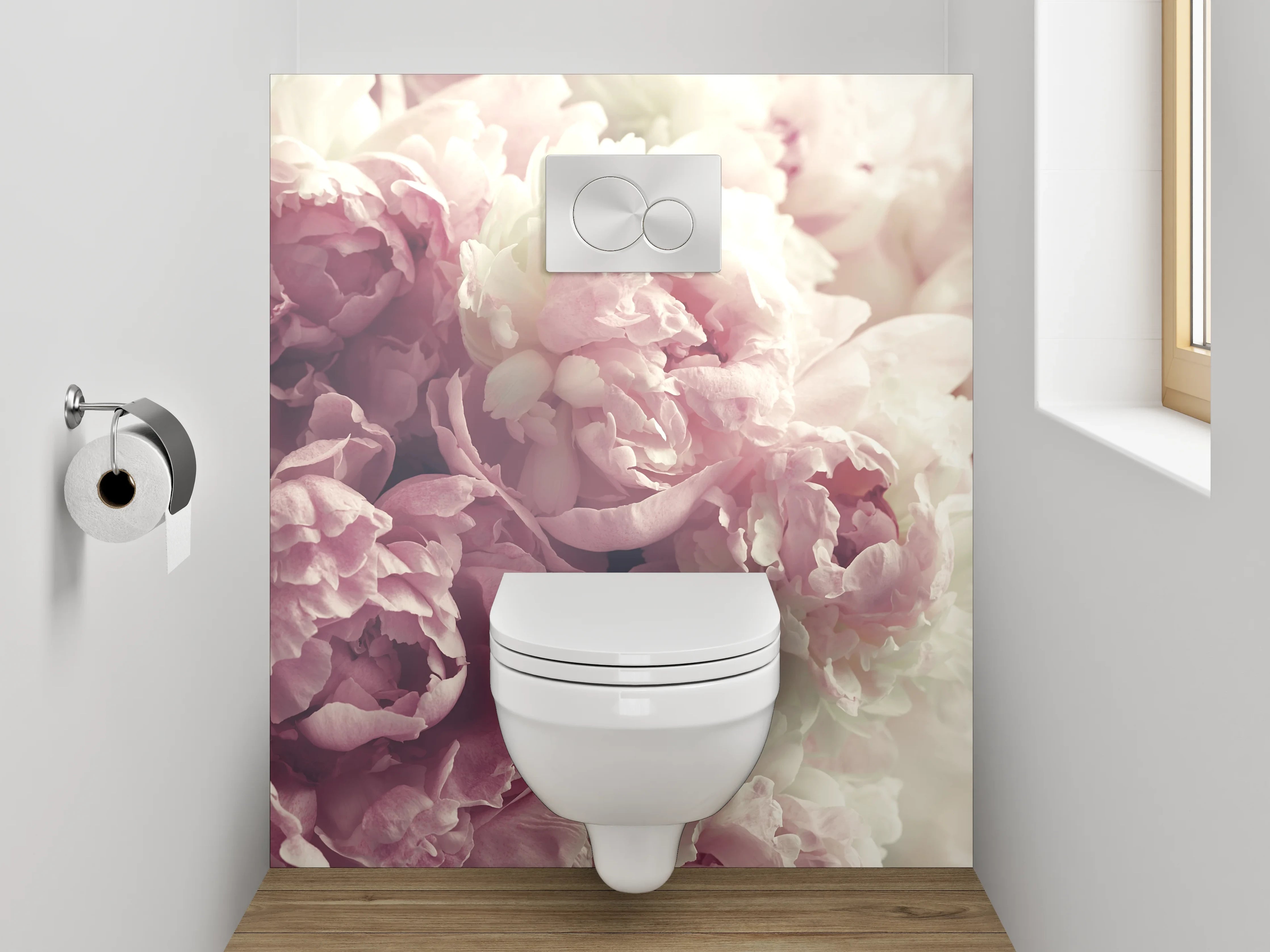 WC-Rückwand - Pastell Pfingstrosen Romantik
