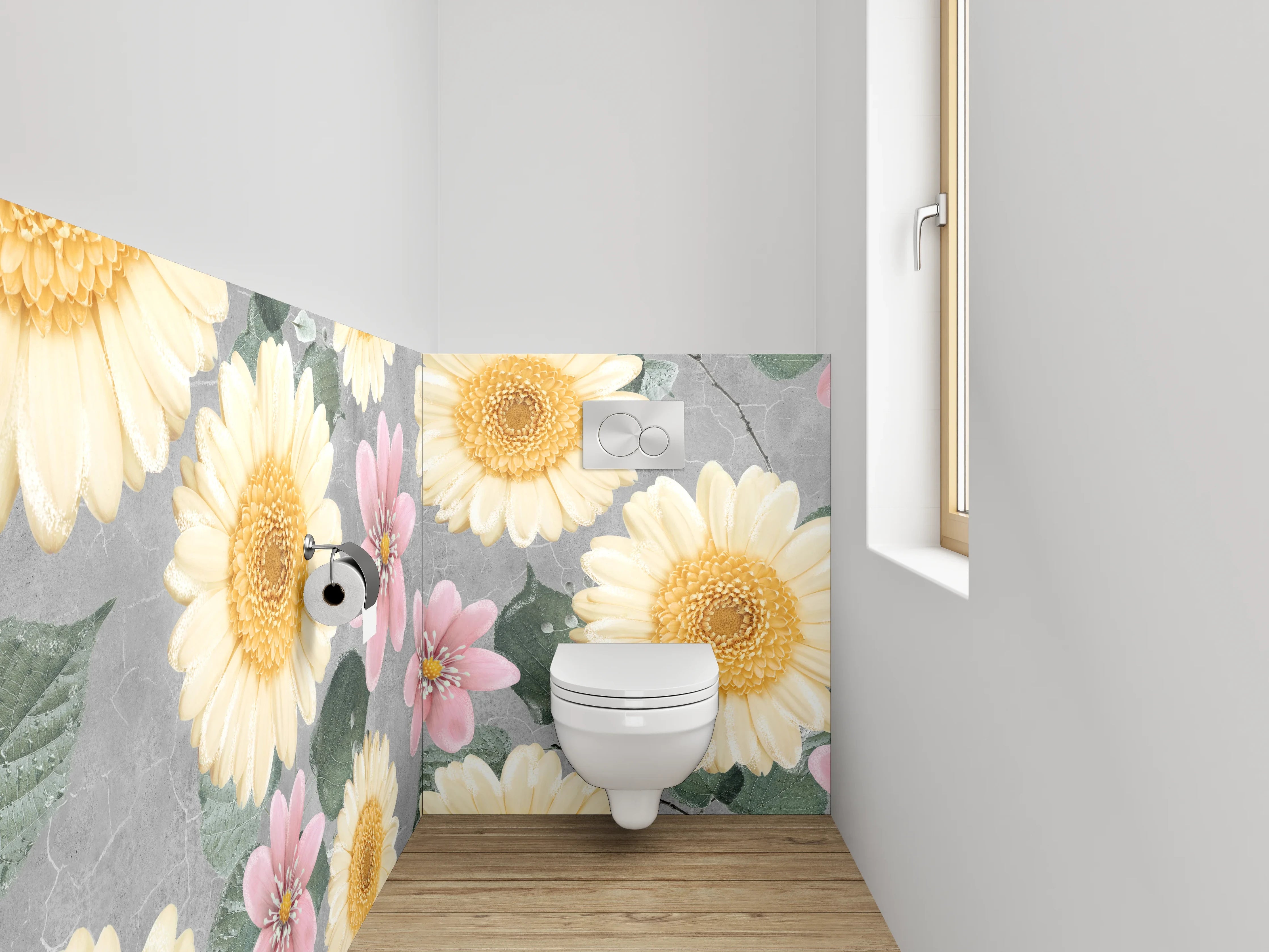 WC-Rückwand - Pastellblumen auf grauem Hintergrund