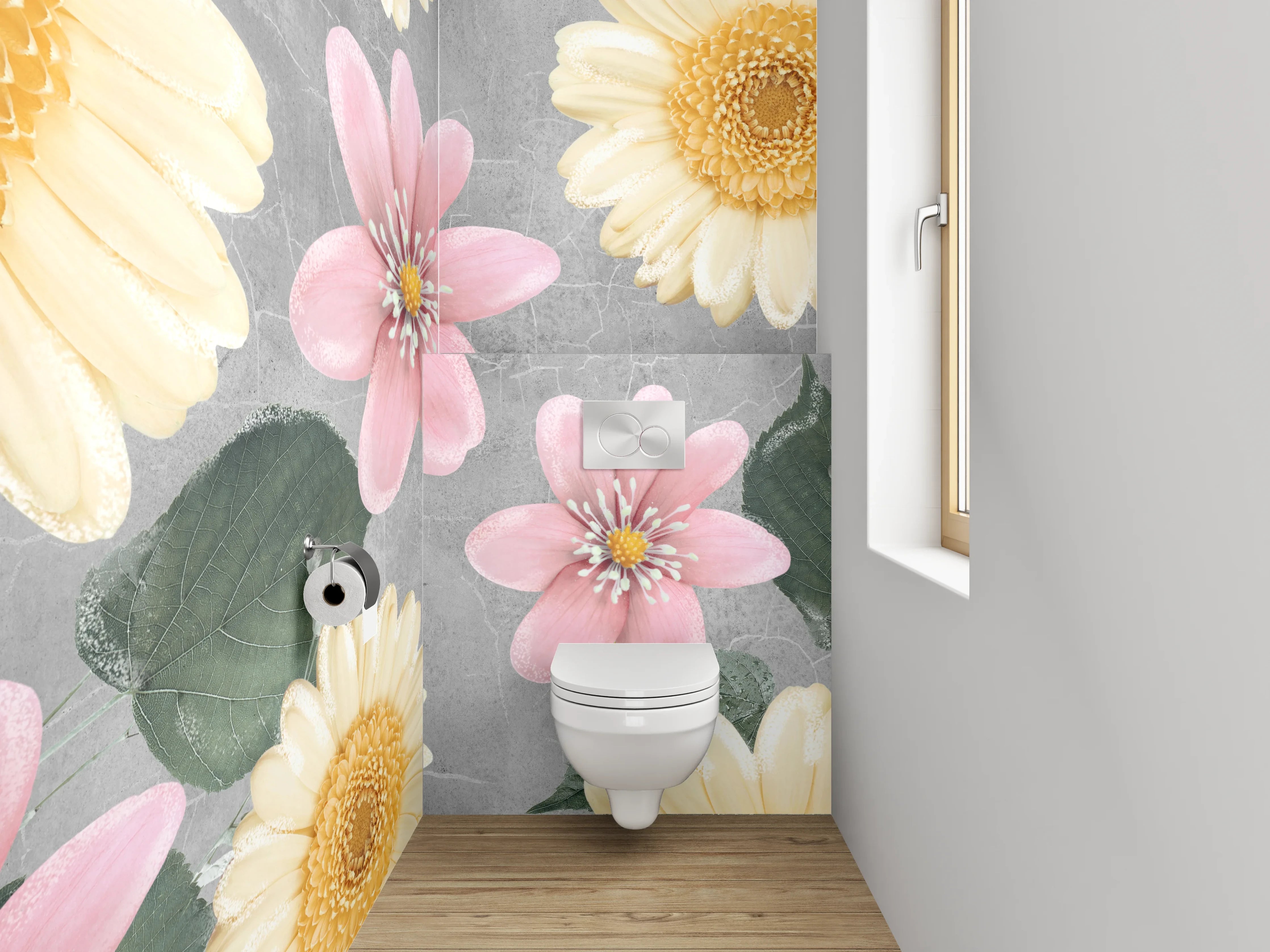 WC-Rückwand - Pastellblumen auf grauem Hintergrund